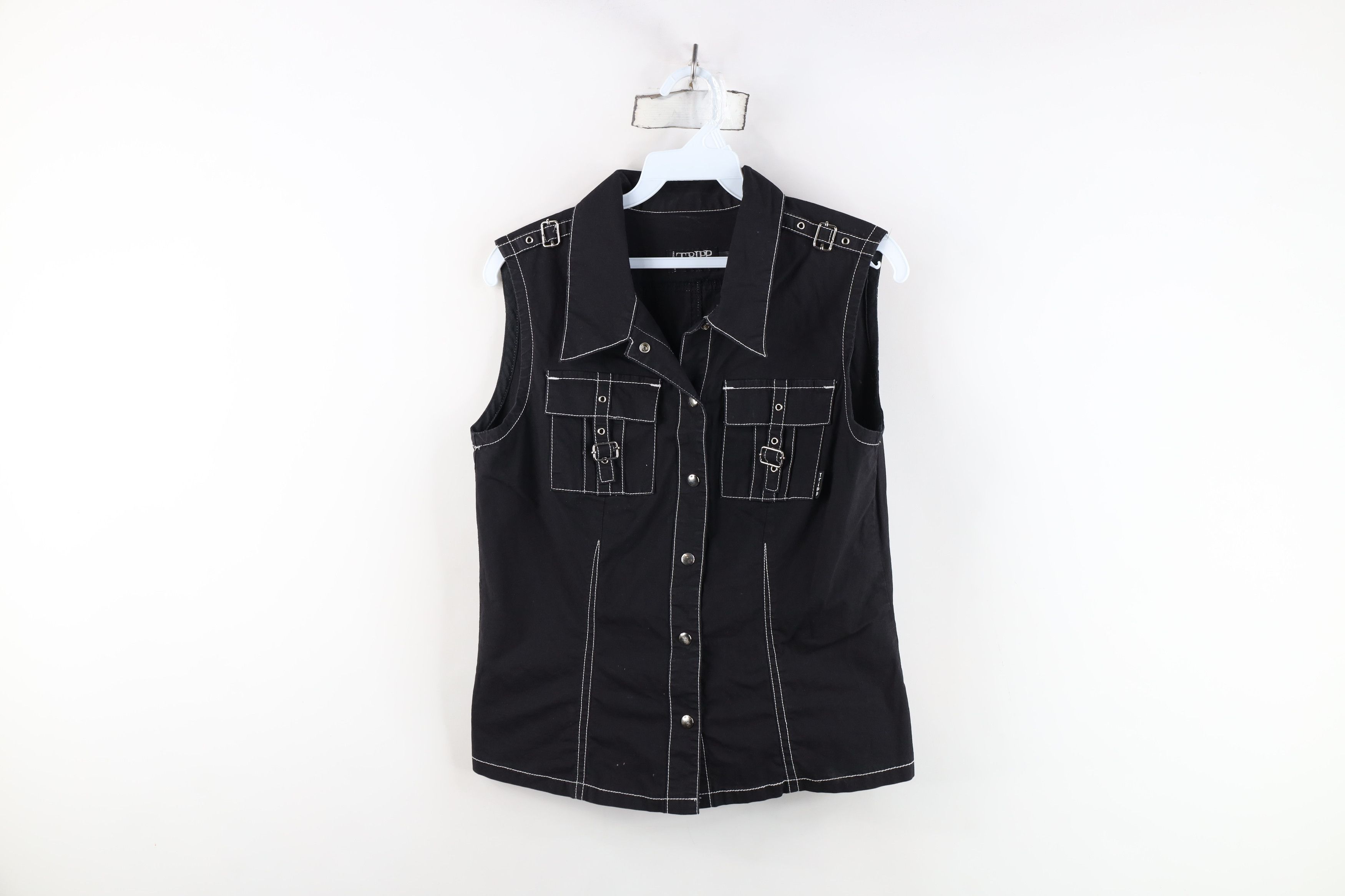 Vintage Vintage 90s Y2K Tripp NYC Goth Sleeveless Snap Button Shirt Size L / US 10 / IT 46 - 1 Thumbnail