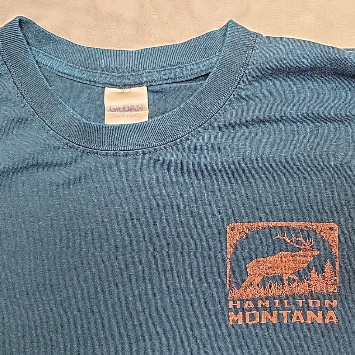 Gildan VTG Nature Shirt Men L Teal Elk Country Graphic Bitteroot Valley Hamilton MT TEE Size US L / EU 52-54 / 3 - 2 Thumbnail