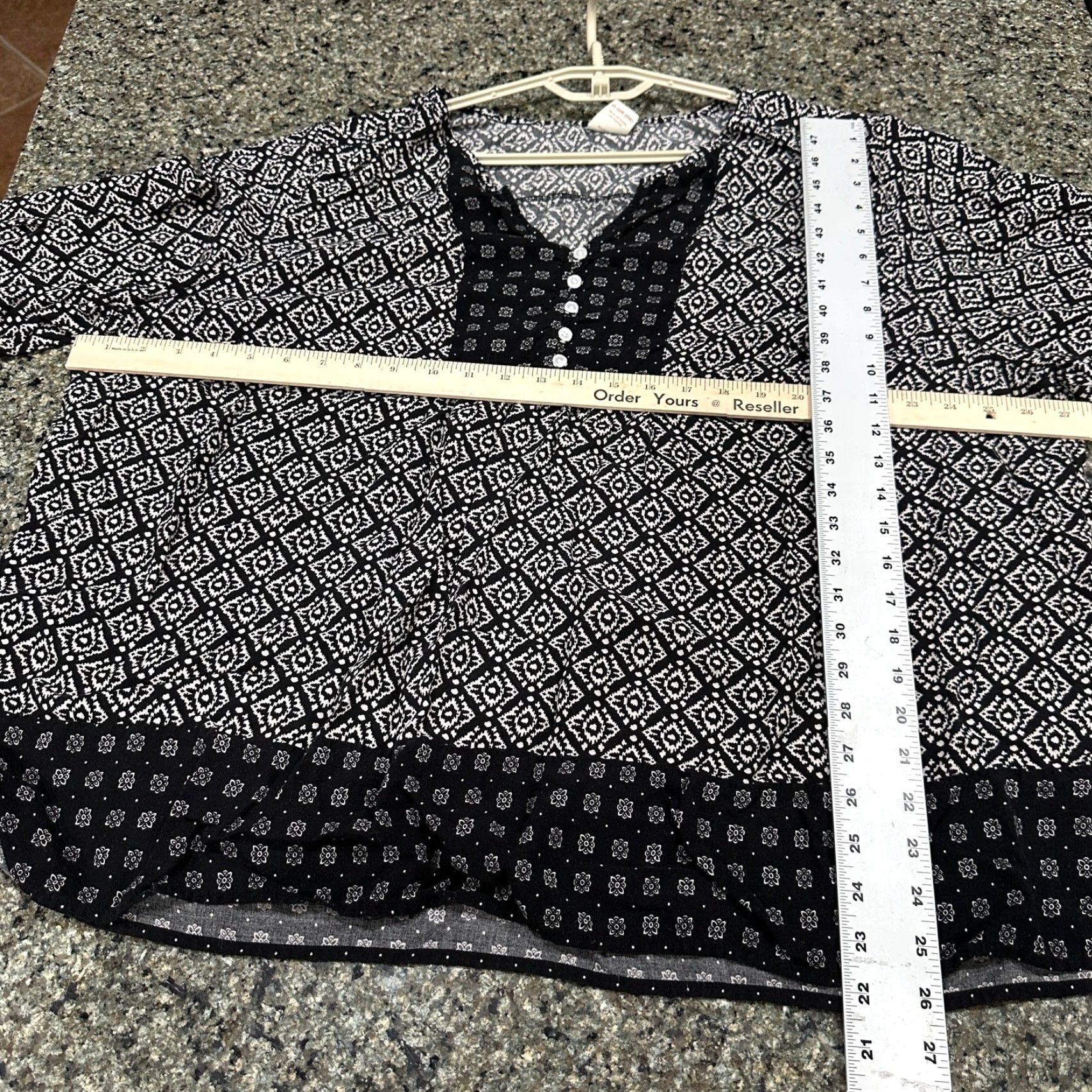 Faded Glory Faded Glory Tunic Top Womens Plus 4X Black White Boho Geometric Print 3/4 Sleeve Size XXL / US 16-18 / IT 52-54 - 4 Thumbnail