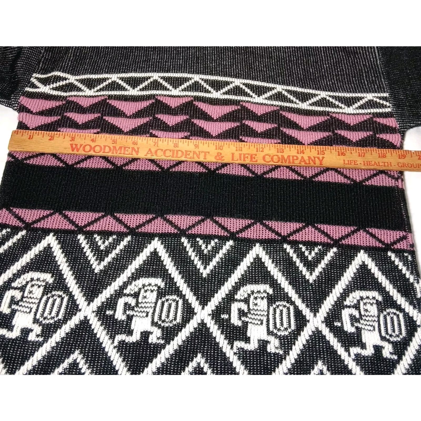 Pinko VINTAGE JC & Louis Aztec Warrior Sweater Pullover Geometric Knit Mock Neck Long Sleeve Black Pink M Womens 80s Retro Size M / US 6-8 / IT 42-44 - 4 Thumbnail