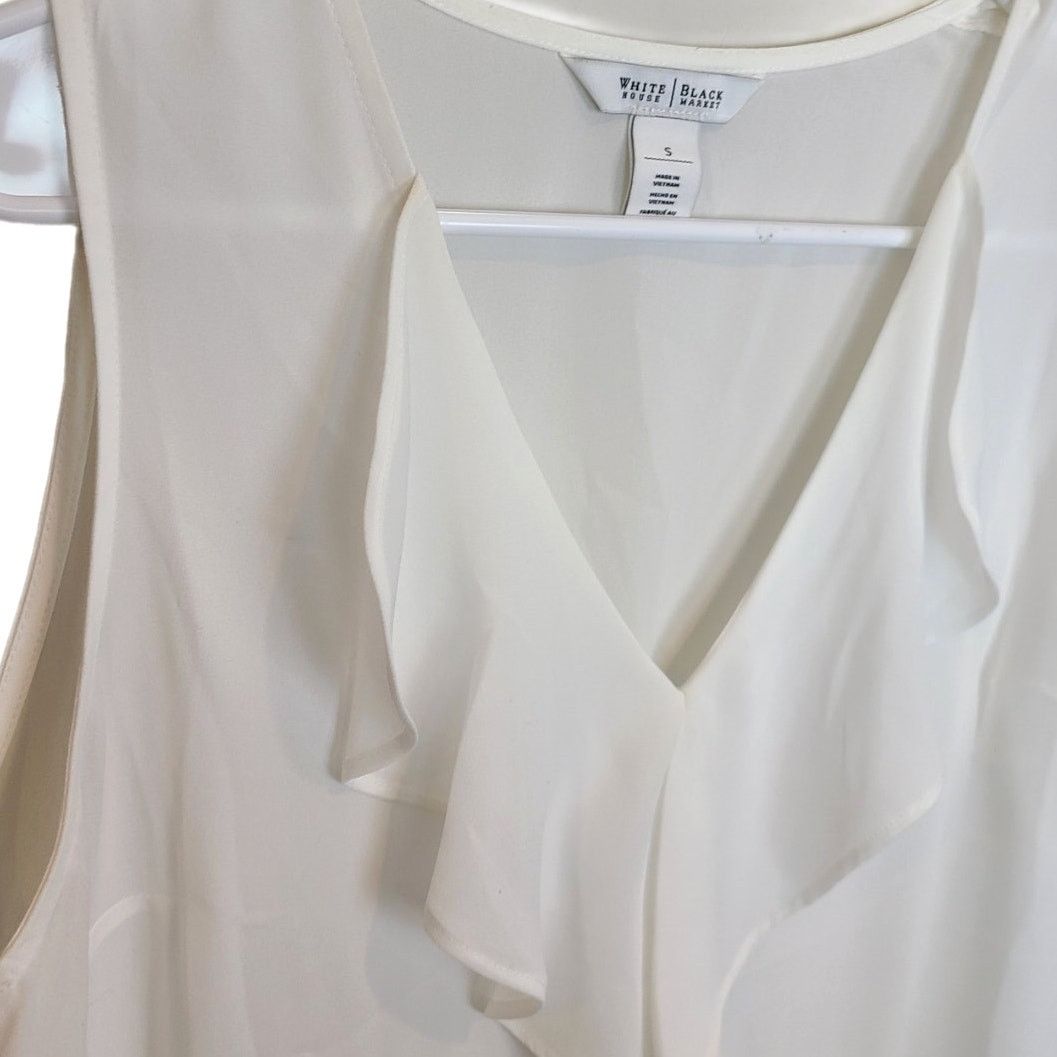 White House Black Market White House Black Market Sheer Ruffle V-Neck Top Sz S Career Size S / US 4 / IT 40 - 4 Thumbnail