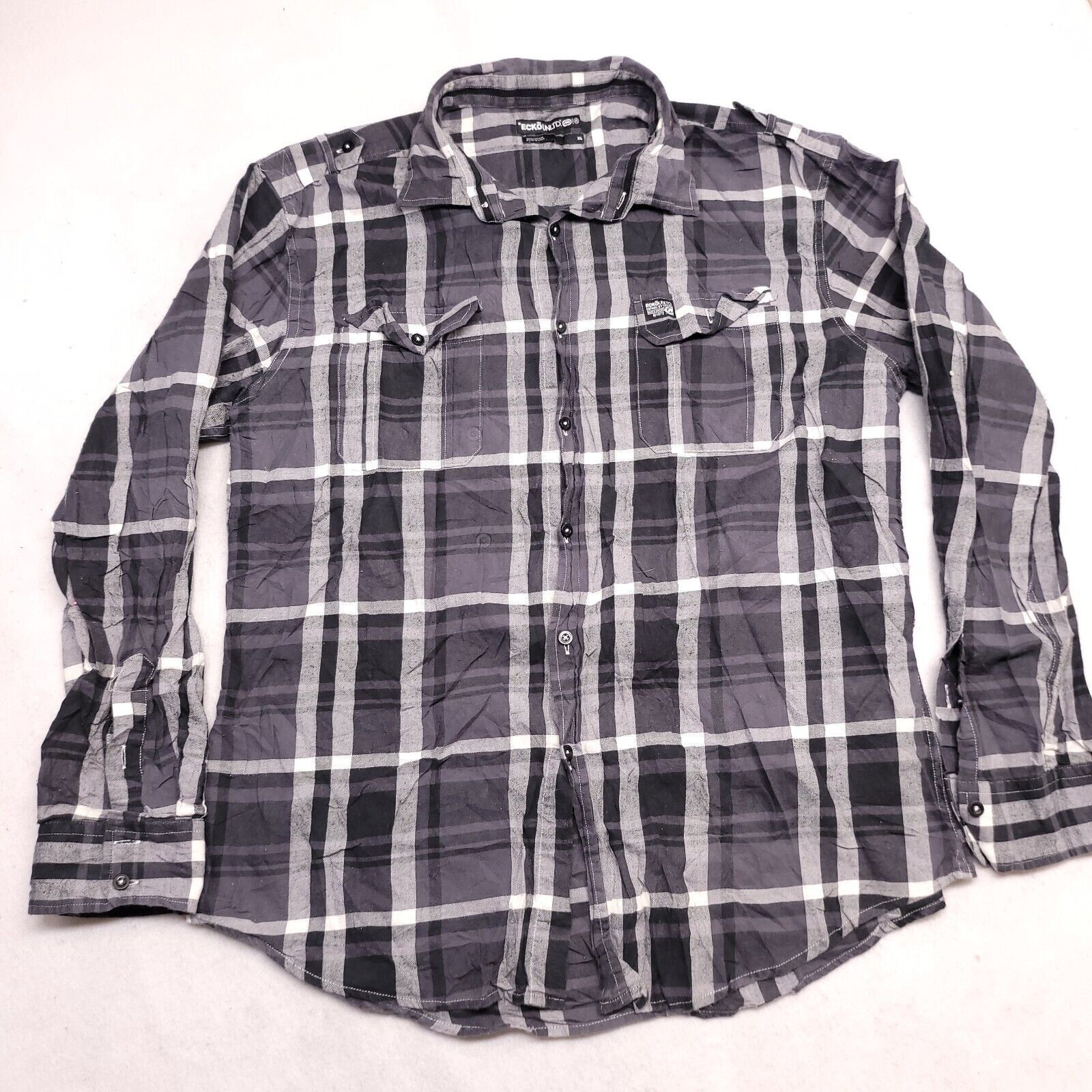 Ecko Unltd. Ecko Unltd Madras Flannel Shirt Men Size Extra Large XL Gray Size US XL / EU 56 / 4 - 2 Thumbnail