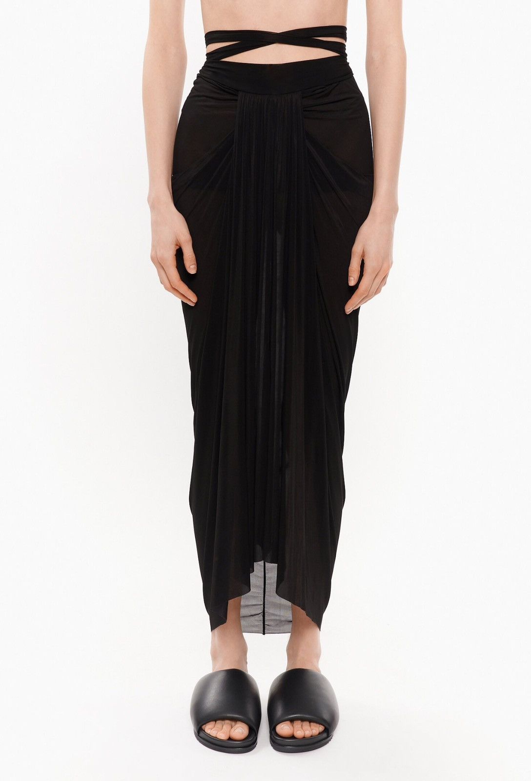 image of Last Size Rick Owens Black Draped Midi Skirt, Women's