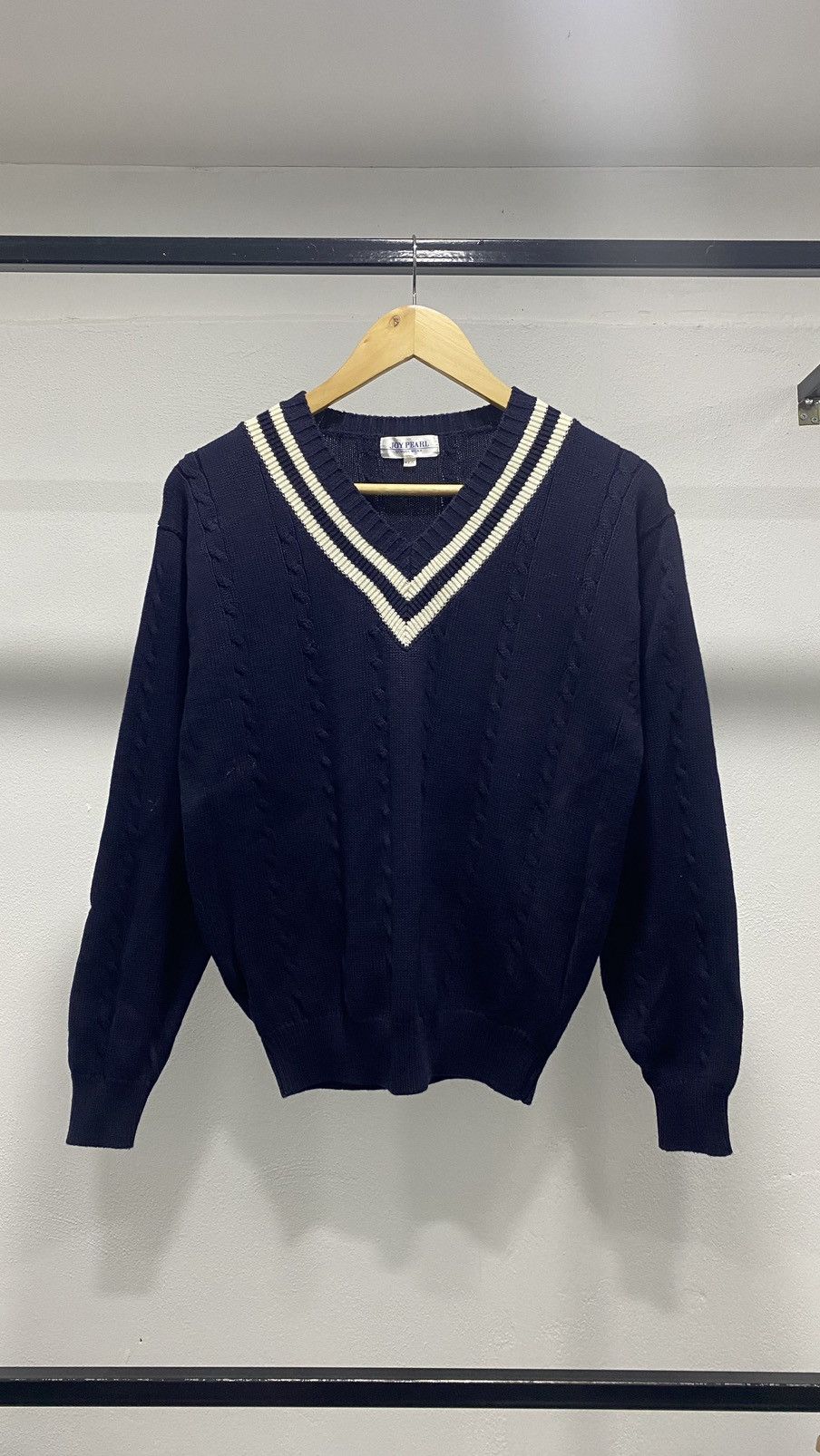 image of Aran Isles Knitwear x Coloured Cable Knit Sweater Vintage V Neck Cable Knitwear in Black (Size Smal