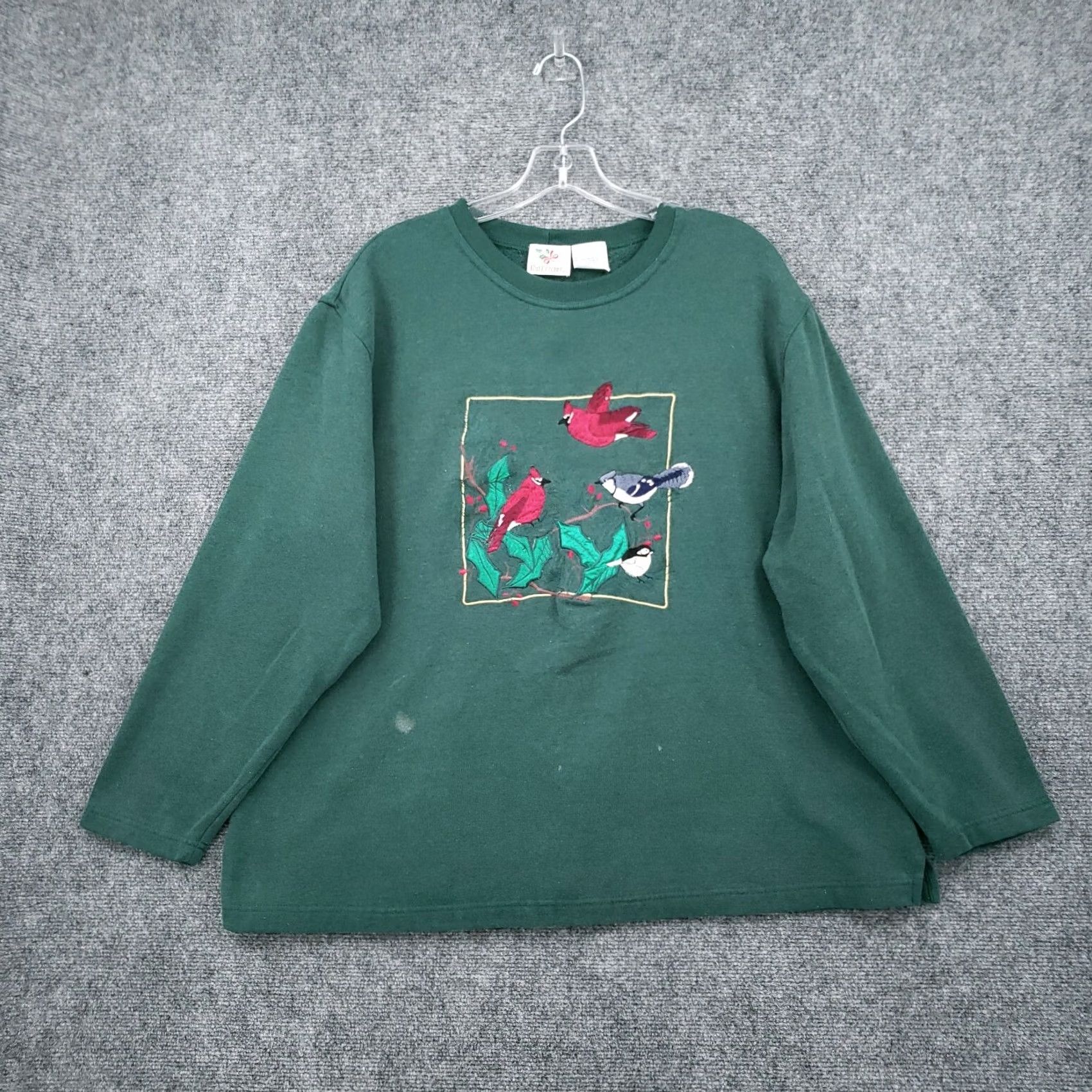 Vintage VINTAGE Nutcracker Sweatshirt Womens 1X Plus Green Embroidered Bird Fleece 90s Size XL / US 12-14 / IT 48-50 - 2 Thumbnail