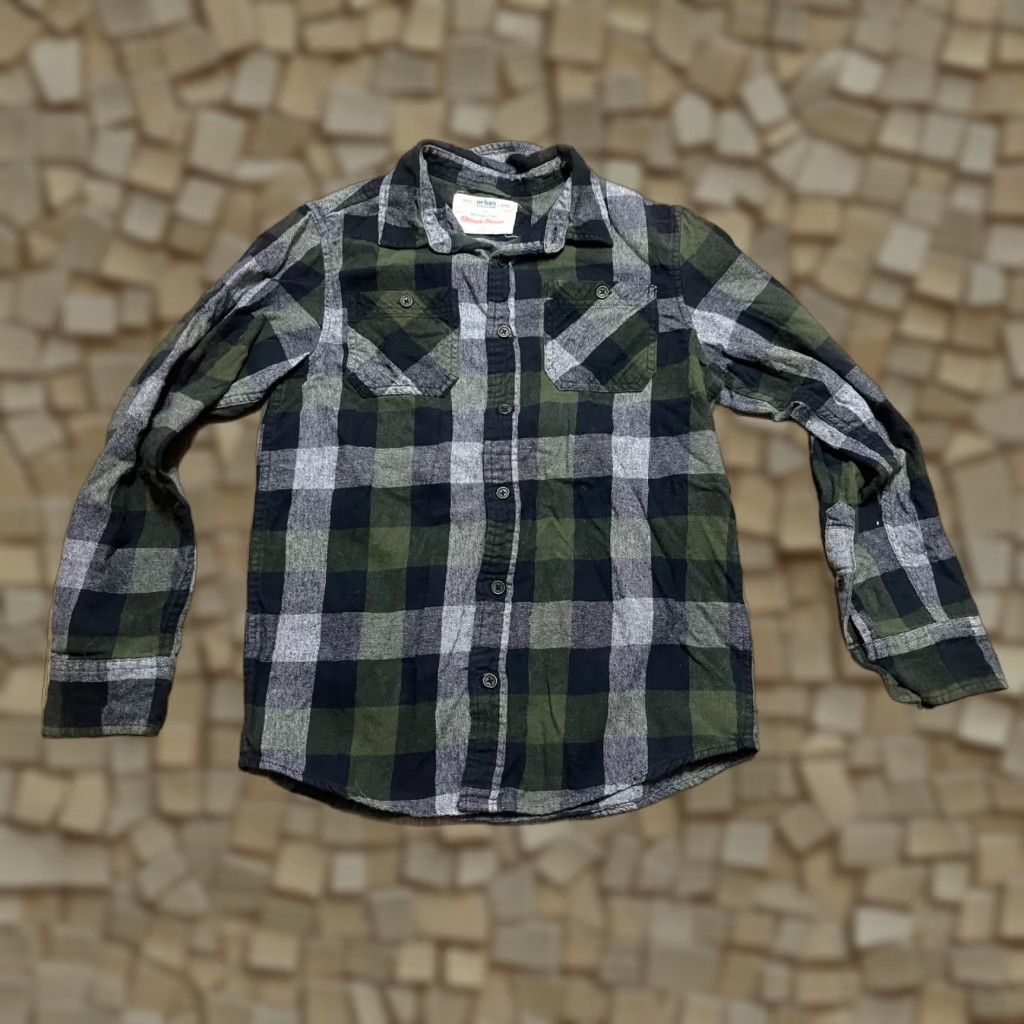 Vintage Urban Pipeline Shirt Mens Large Green Black Plaid Button Up Flannel Casual Size US L / EU 52-54 / 3 - 1 Thumbnail