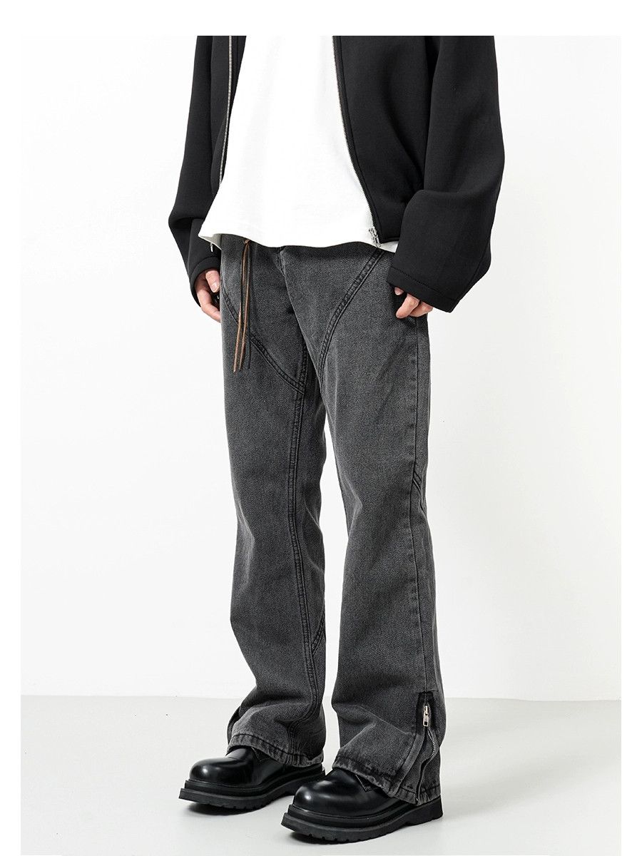 zipper patchwork bootcut faded punk jeans
