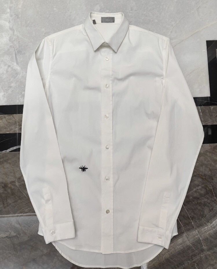 image of Dior Classic Bee Embroidered Long Sleeved Shirt in White, Men's (Size XS)