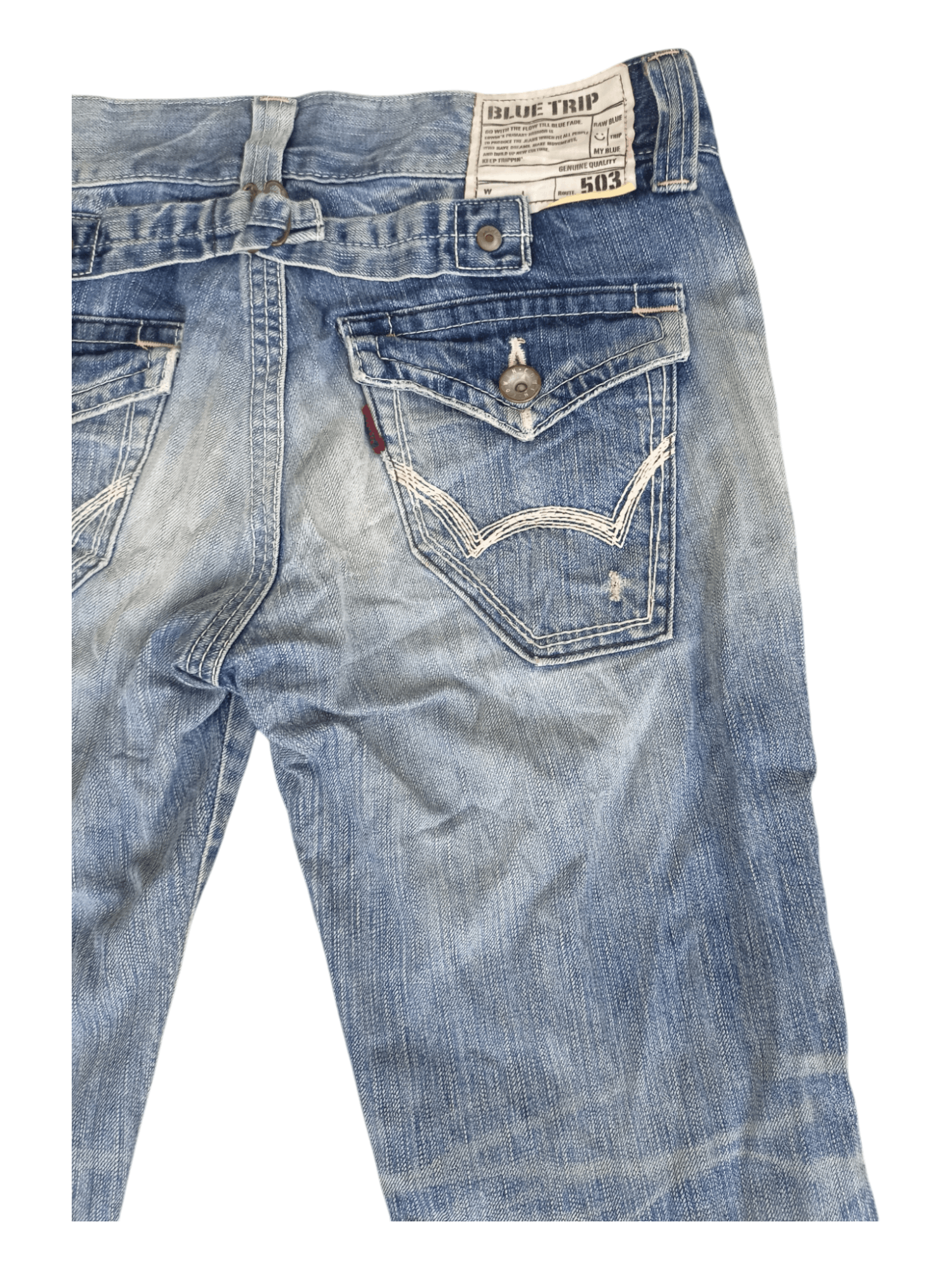 Edwin Edwin 503 Blue Trip Buckle Back Flare Jeans Size US 31 - 11 Thumbnail