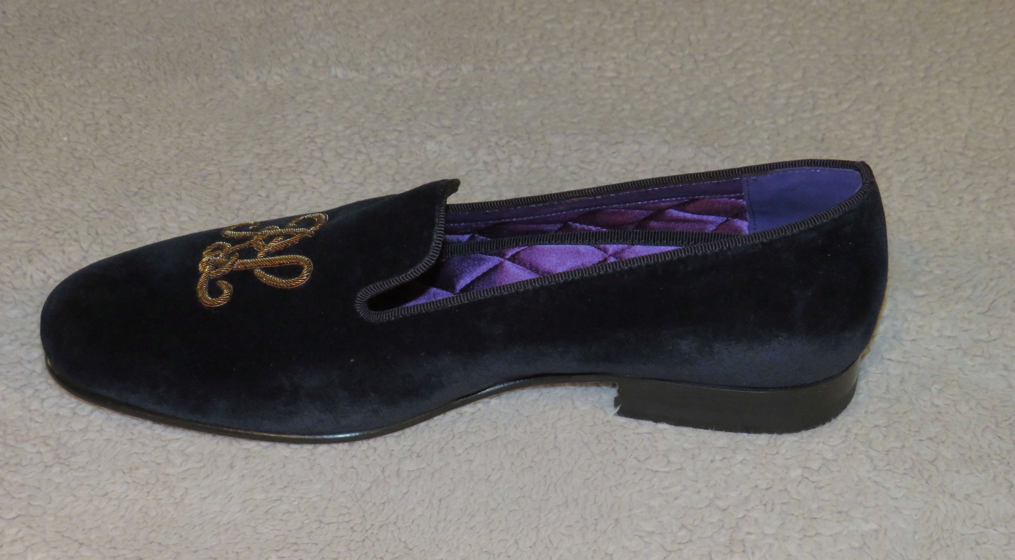 Ralph Lauren Purple Label Alonzo Navy Gold Bullion RL Velvet Slipper 8D NWB Size US 8 / EU 41 - 4 Thumbnail