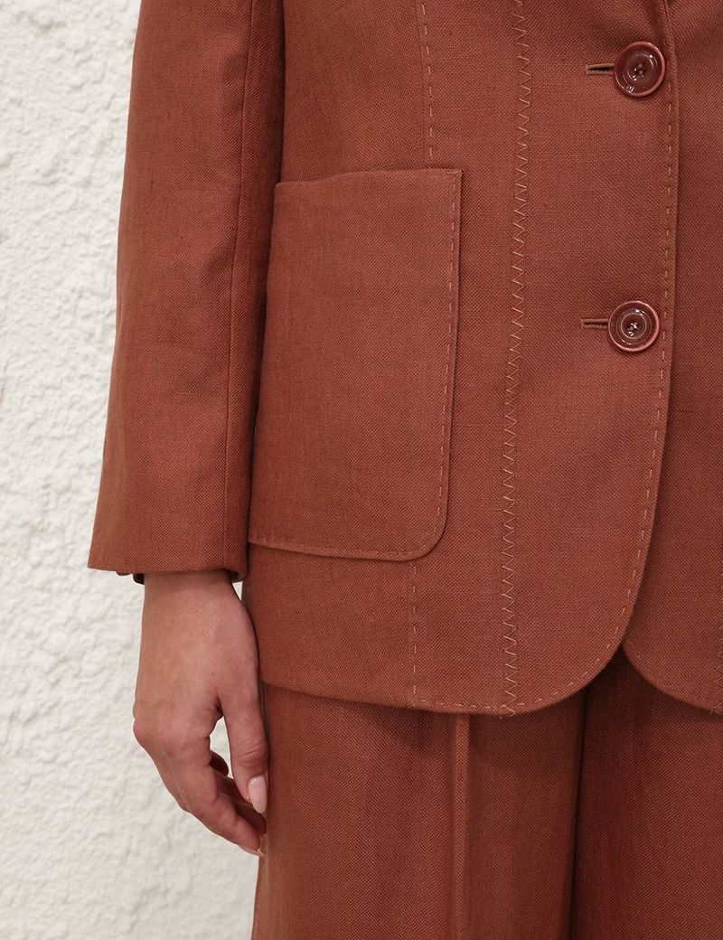 Zimmermann oc11z0226 Illuminate Linen Jacket In Rust Size L / US 10 / IT 46 - 5 Thumbnail