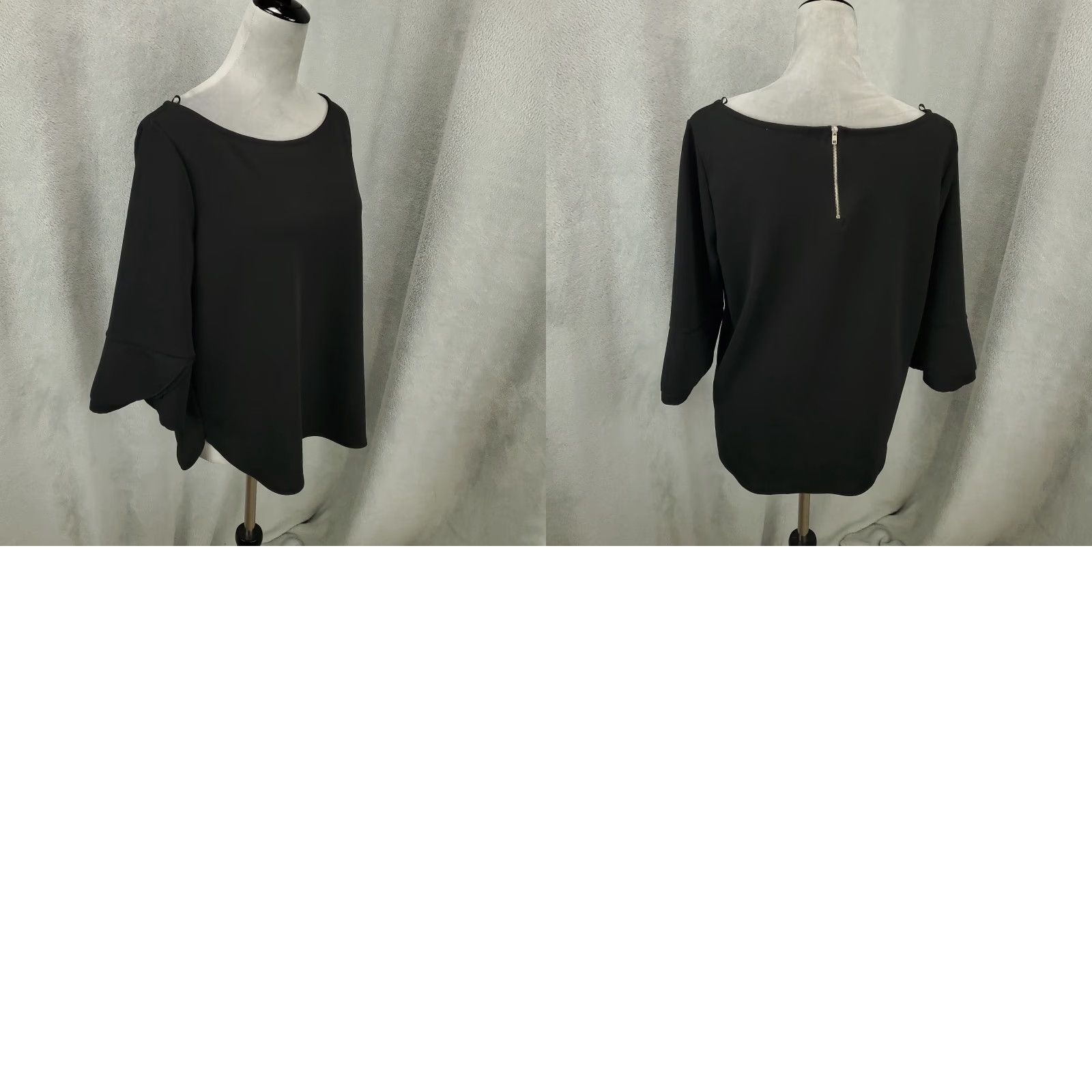 Vintage Green Envelope Blouse Women XL Black Boat Neck Zip Back Textured Pullover Size XL / US 12-14 / IT 48-50 - 8 Thumbnail