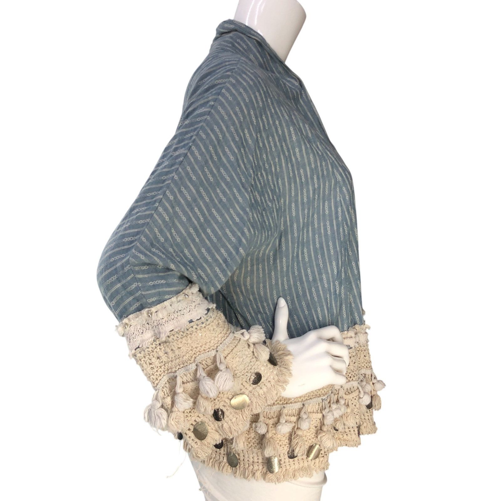 Zara Zara Size S Cardigan Open Front Crochet Trim Tassles Blue Size S / US 4 / IT 40 - 9 Thumbnail