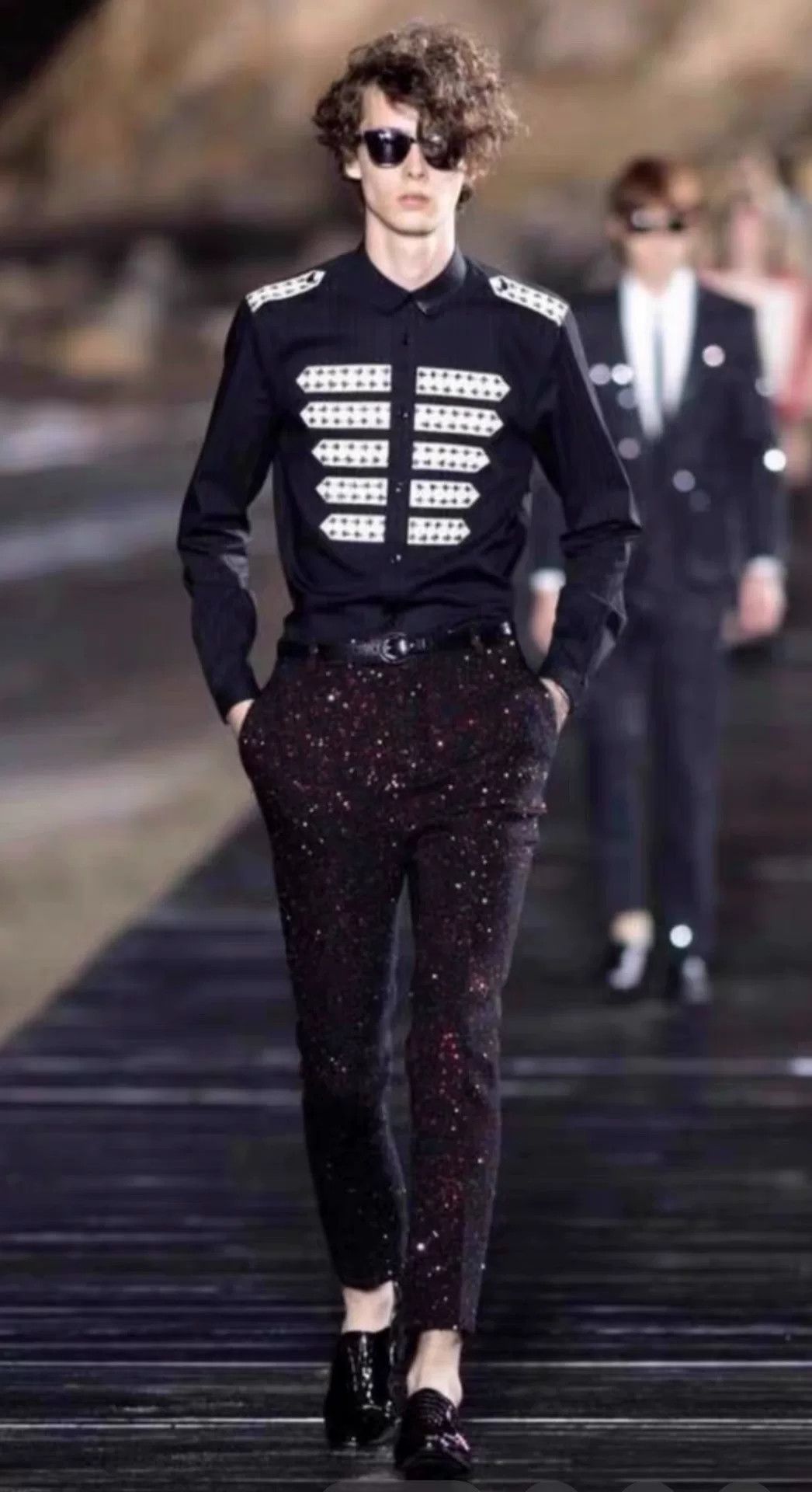 Saint Laurent Paris Saint Laurent YSL Black Striped Military Shirt Size US M / EU 48-50 / 2 - 1 Thumbnail
