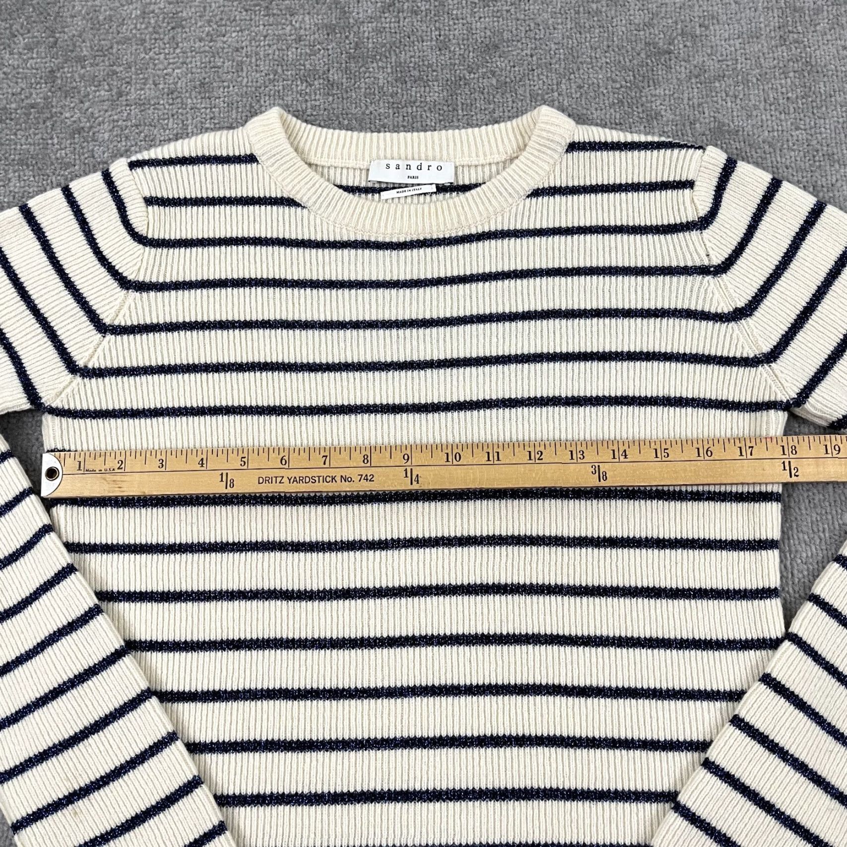 Sandro Sandro Sweater Womens Size 2 White Metallic Blue Striped Knit Pullover Size XS / US 0-2 / IT 36-38 - 5 Thumbnail