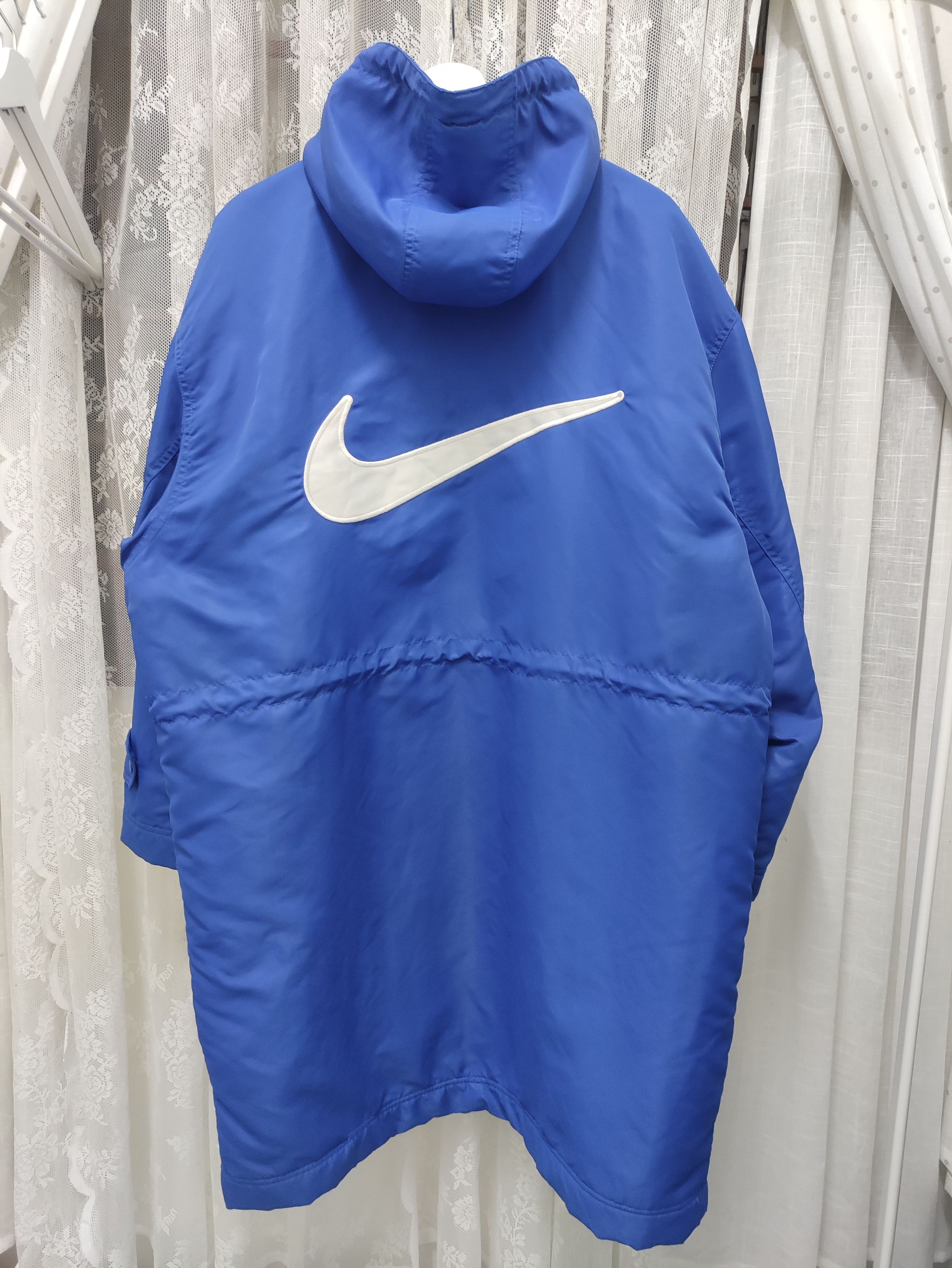 image of 90's Nike Big Swoosh Parka Long Jacket in Blue, Men's (Size Medium)
