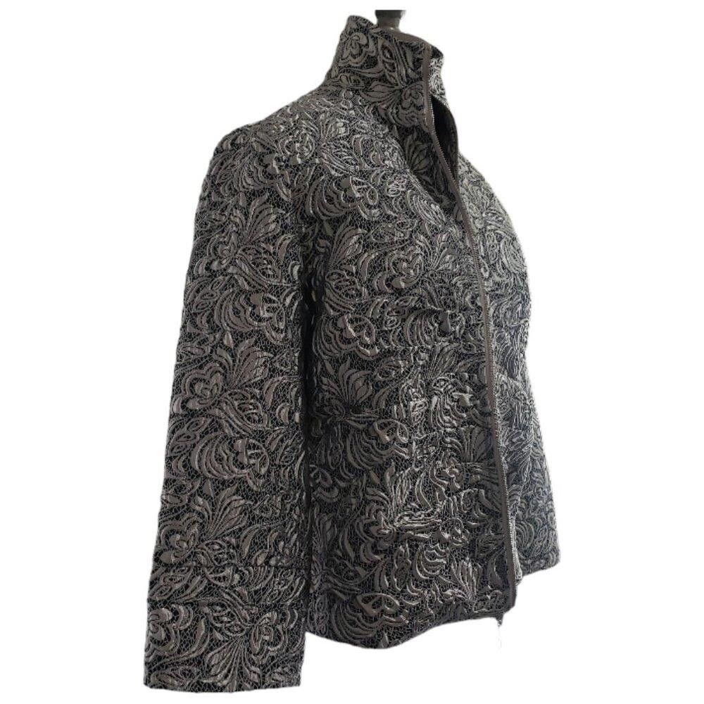 Designer CT1576 Ethyl Metallic and Black Evening Floral Zip Jacket S Size S / US 4 / IT 40 - 5 Thumbnail