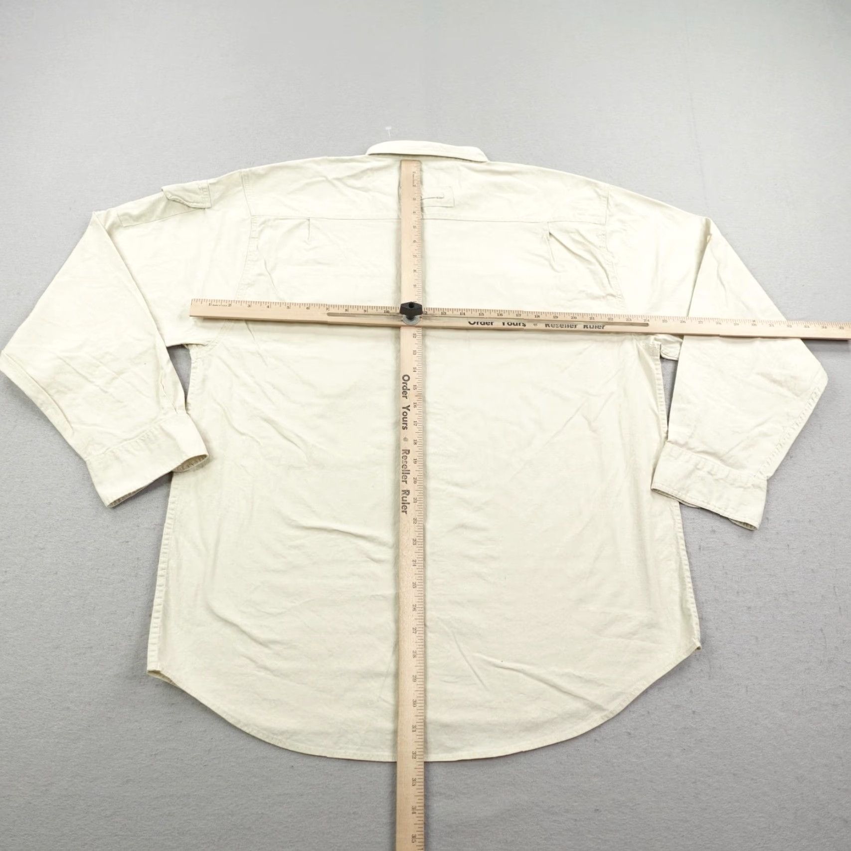 ExOfficio VINTAGE ExOfficio Shirt Mens Large Tan Safari Outdoor Travel Fishing Button-Up Roll Tab Long Sleeve Beige Cotton Pockets 1990s Mens Size US L / EU 52-54 / 3 - 6 Thumbnail