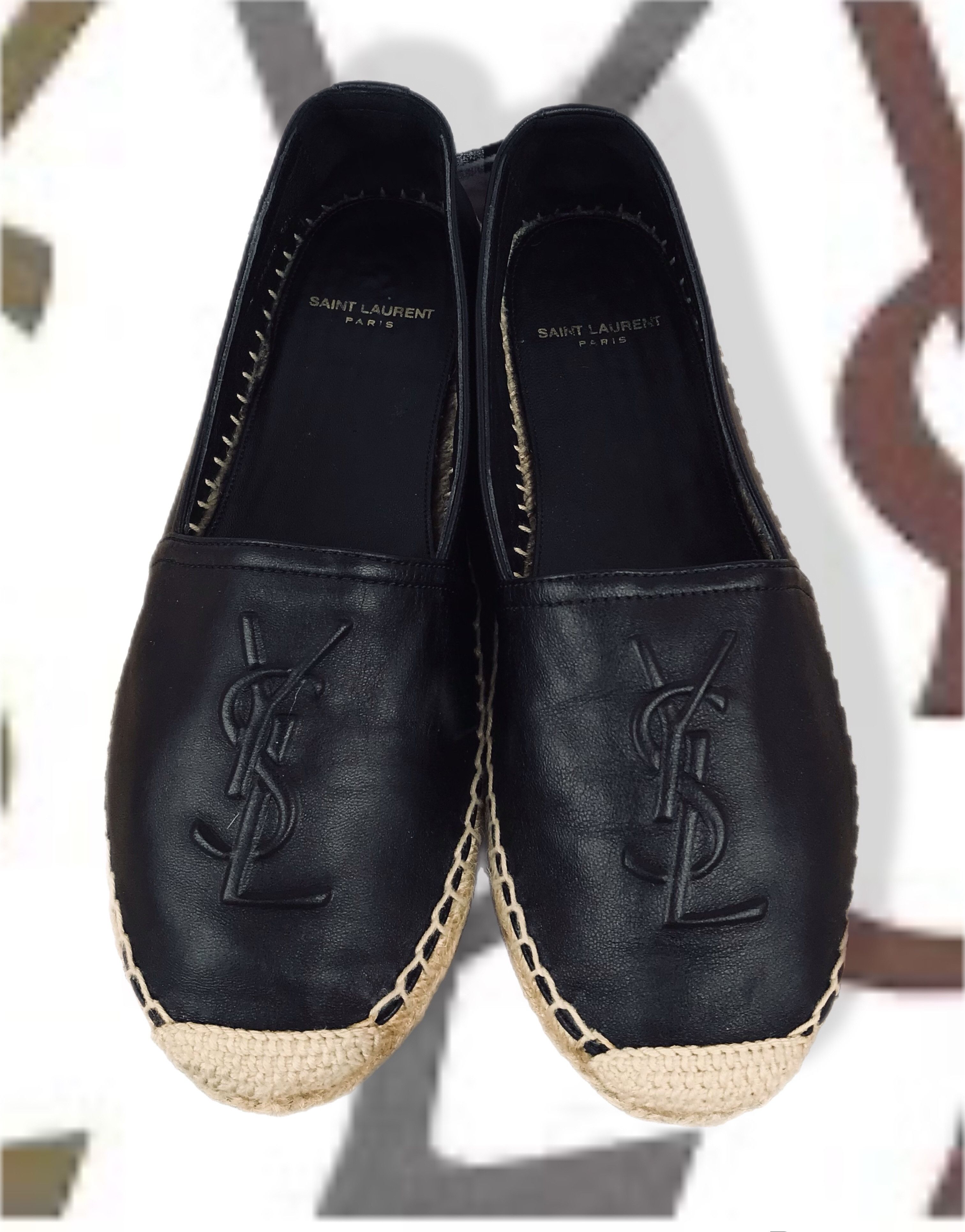 Saint Laurent Paris Saint Laurent Espadrilles YSL Black Leather Flats Slip-On Size US 6.5 / IT 36.5 - 6 Thumbnail