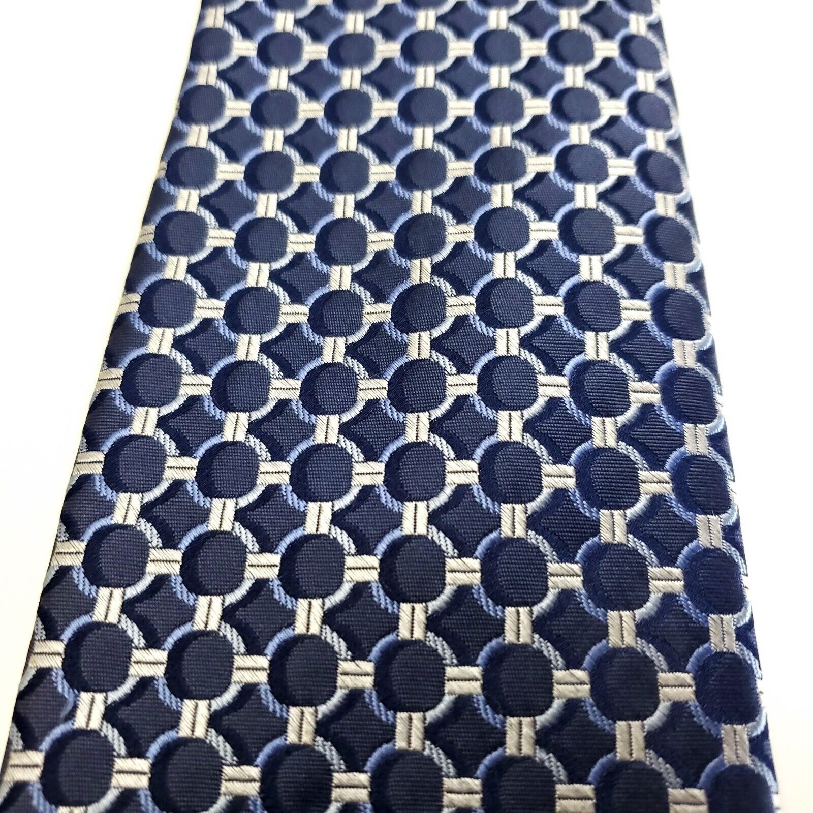 Michael Kors Michael Kors Blue Tan Woven Geometric Silk Tie Size ONE SIZE - 2 Thumbnail