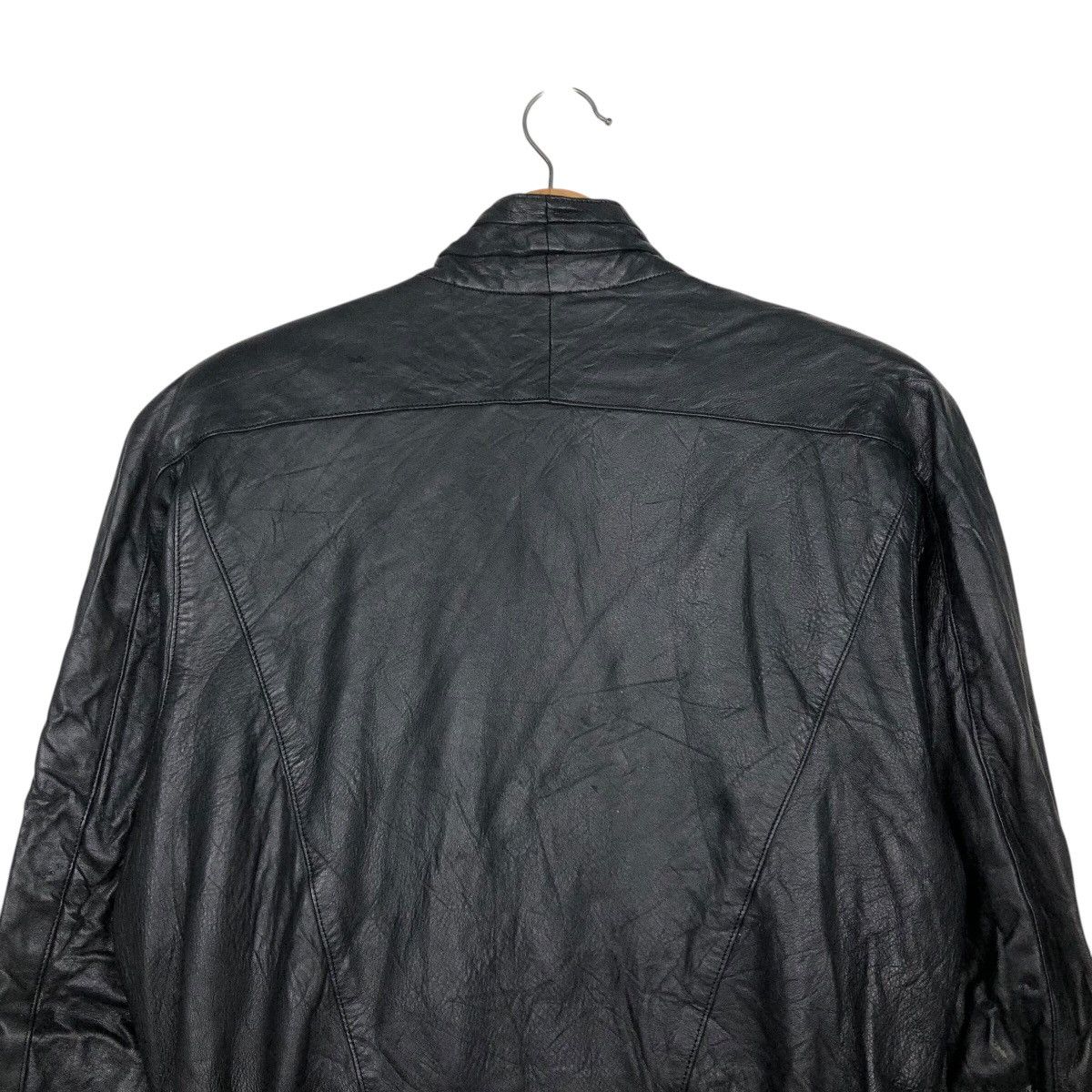 Genuine Leather 📌Rich Black Vtg Biker Leather Jacket Fromage Issey Miyake Size US M / EU 48-50 / 2 - 10 Thumbnail