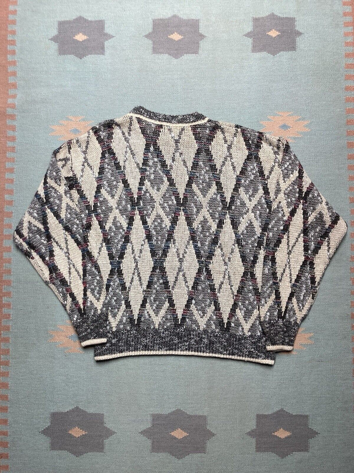 Vintage knit sweater cotton acrylic blend abstract geometric XL Size US XL / EU 56 / 4 - 6 Thumbnail
