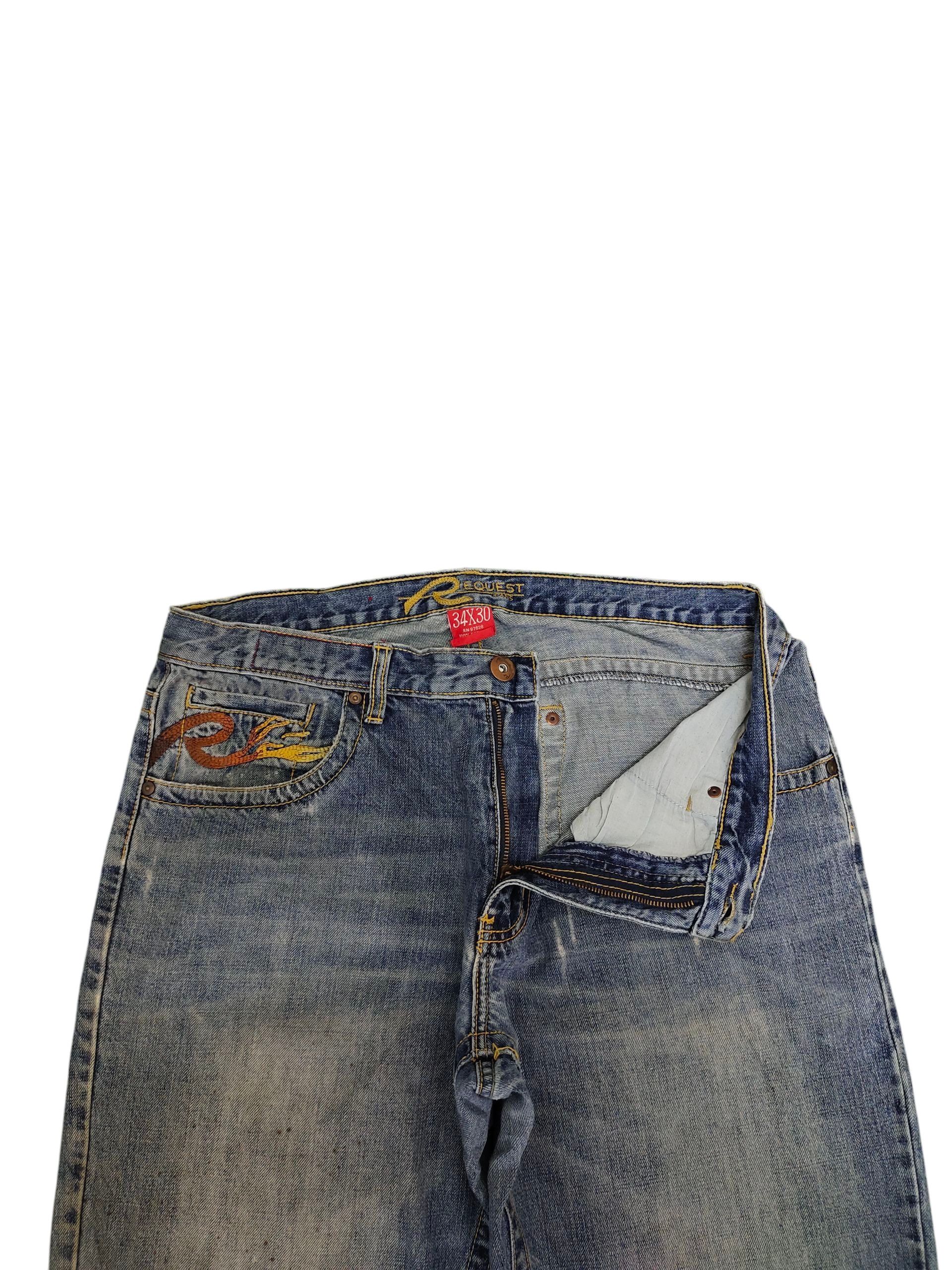 Artful Dodger Vintage Request Embroidered Distress Loose Denim Jeans Size US 34 / EU 50 - 8 Thumbnail