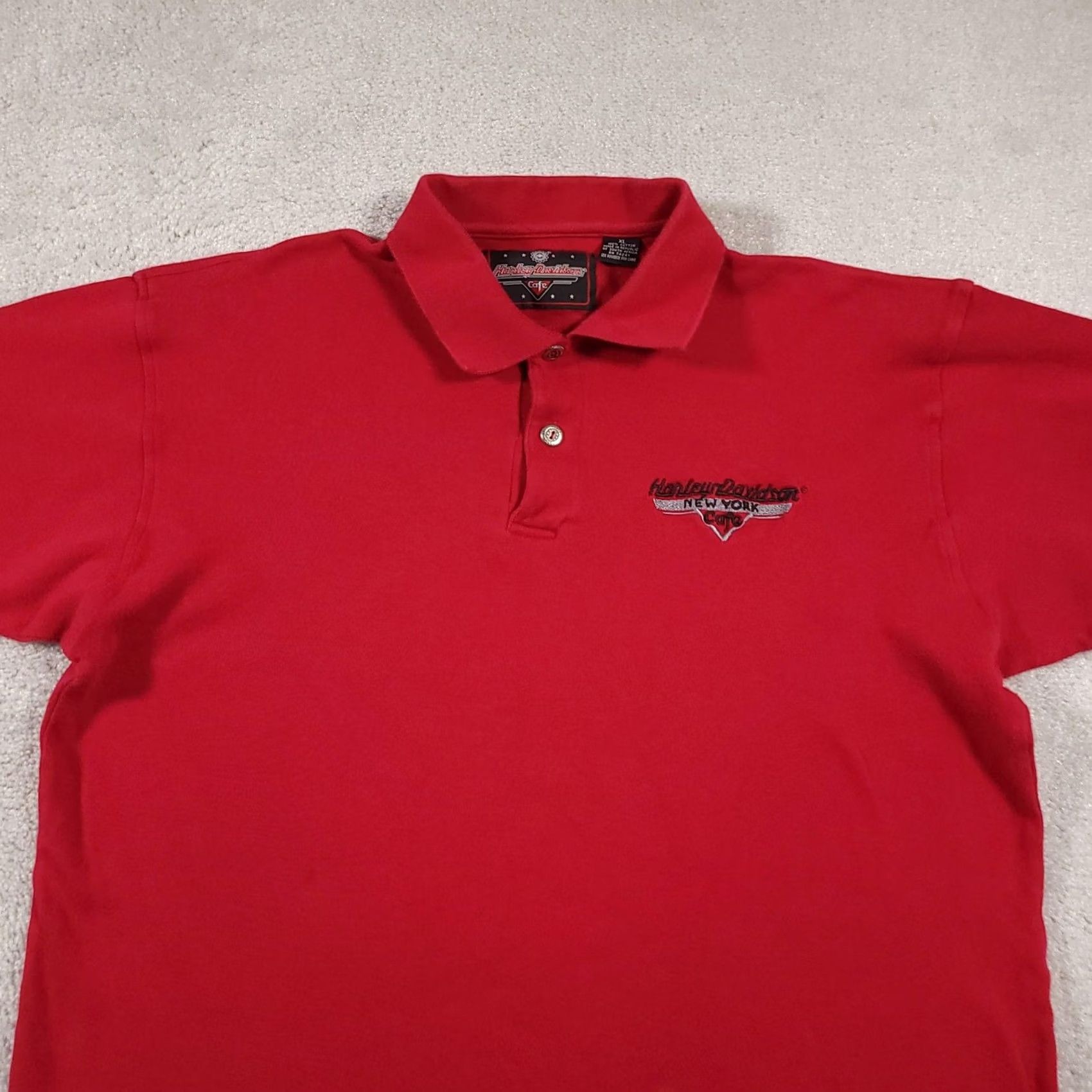 Harley Davidson VINTAGE Harley-Davidson Cafe Polo Shirt Mens XL Red Embroidered New York Biker Motorcycle Logo Size US XL / EU 56 / 4 - 3 Thumbnail