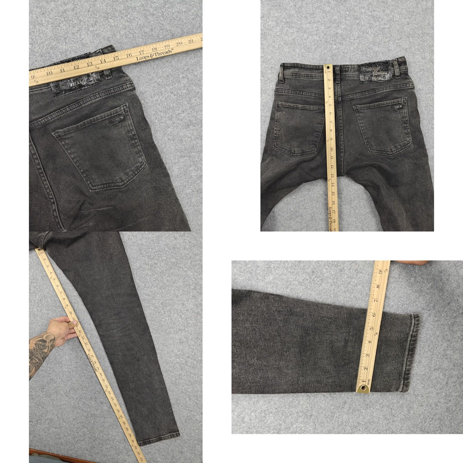 Denime Zilli 1148 Jeans Mens 29x31 Gray Charcoal Wash Slim Skinny Denim Cotton Pants Size US 29 - 8 Thumbnail