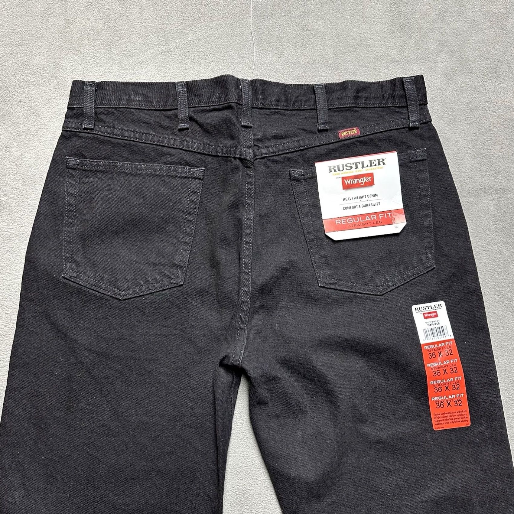Wrangler NWT Rustler Denim Jeans Mens Waist 36x32 (36x31) Black Wash - Vintage - Regular Fit Size US 36 / EU 52 - 2 Thumbnail