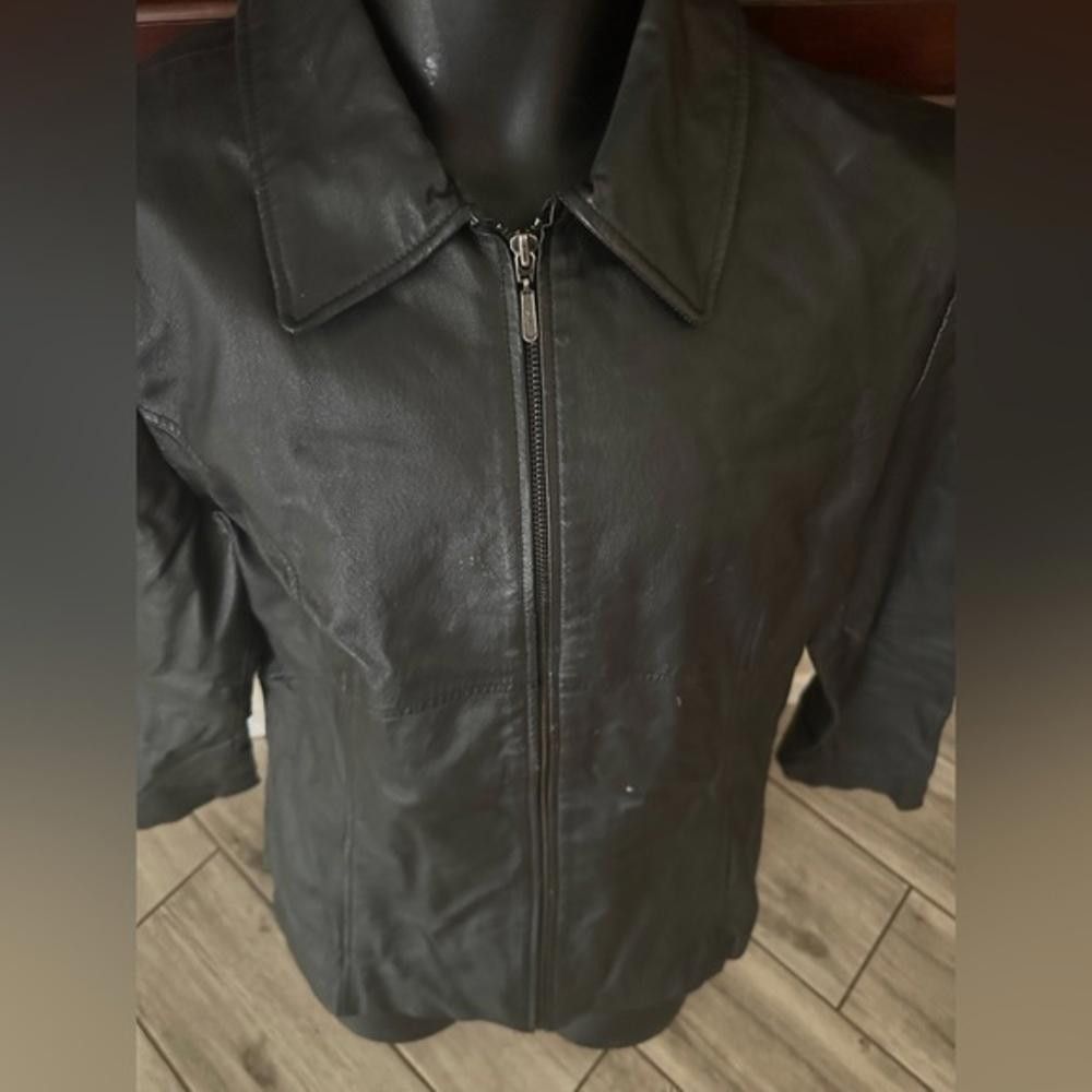 Designer Men’s used Large L black leather full zip jacket. Size US L / EU 52-54 / 3 - 1 Thumbnail