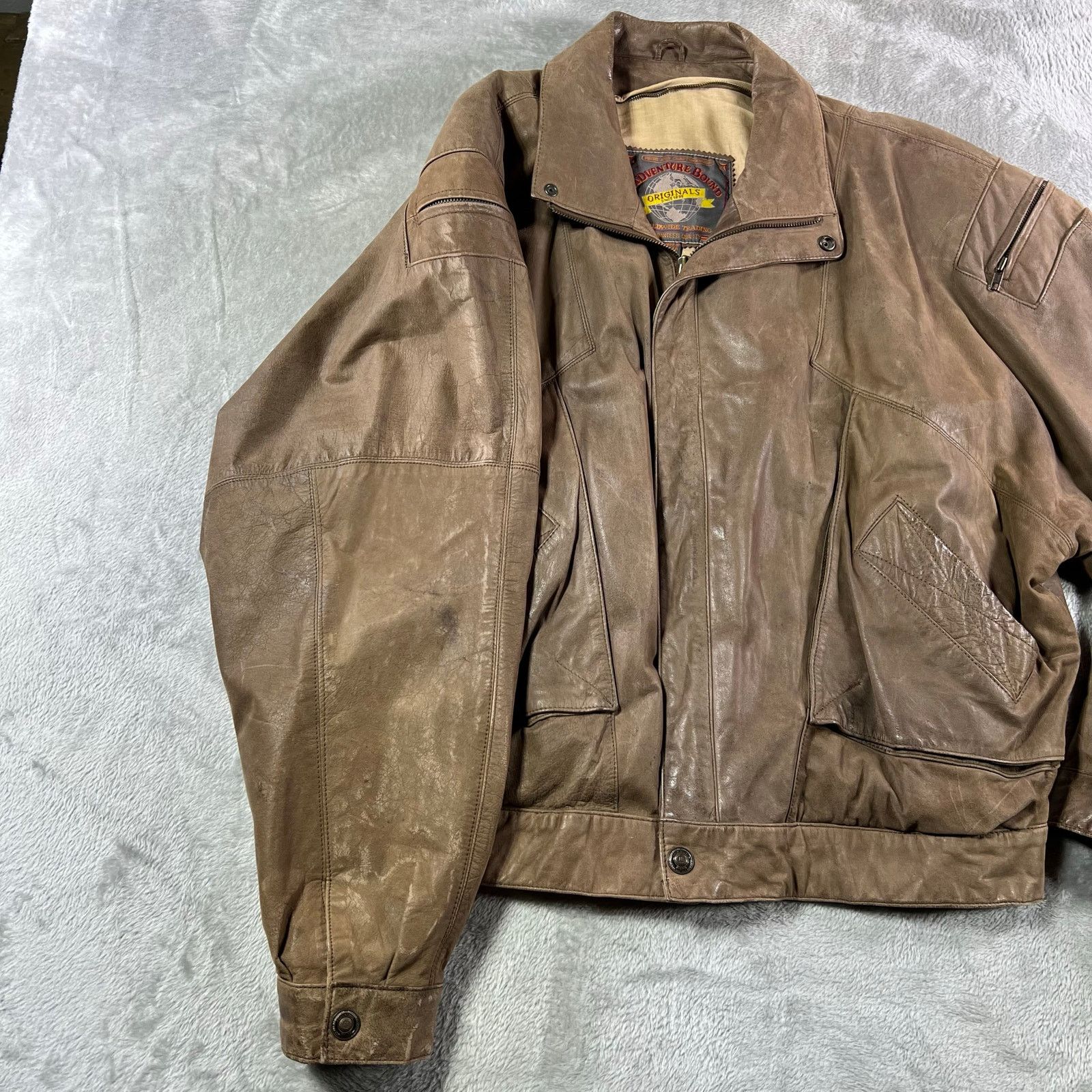 Adventure Bound Rugged Vintage XL Brown Leather Bomber Moto Aviation Jacket Size US XL / EU 56 / 4 - 5 Thumbnail