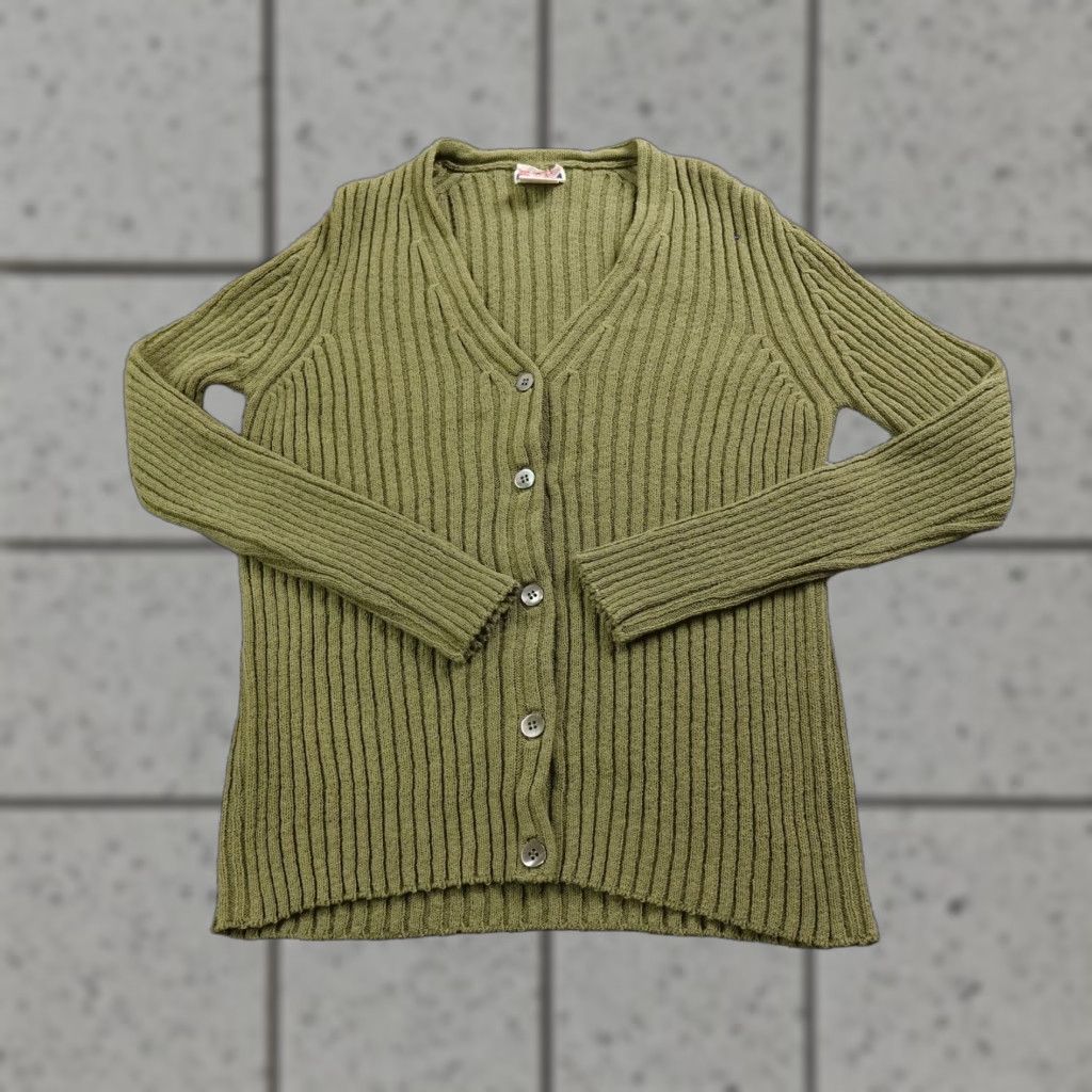 Vintage Gentryportofino Cardigan Womens S Green Rib Knit Button Front Sweater Top Italy Size S / US 4 / IT 40 - 1 Thumbnail