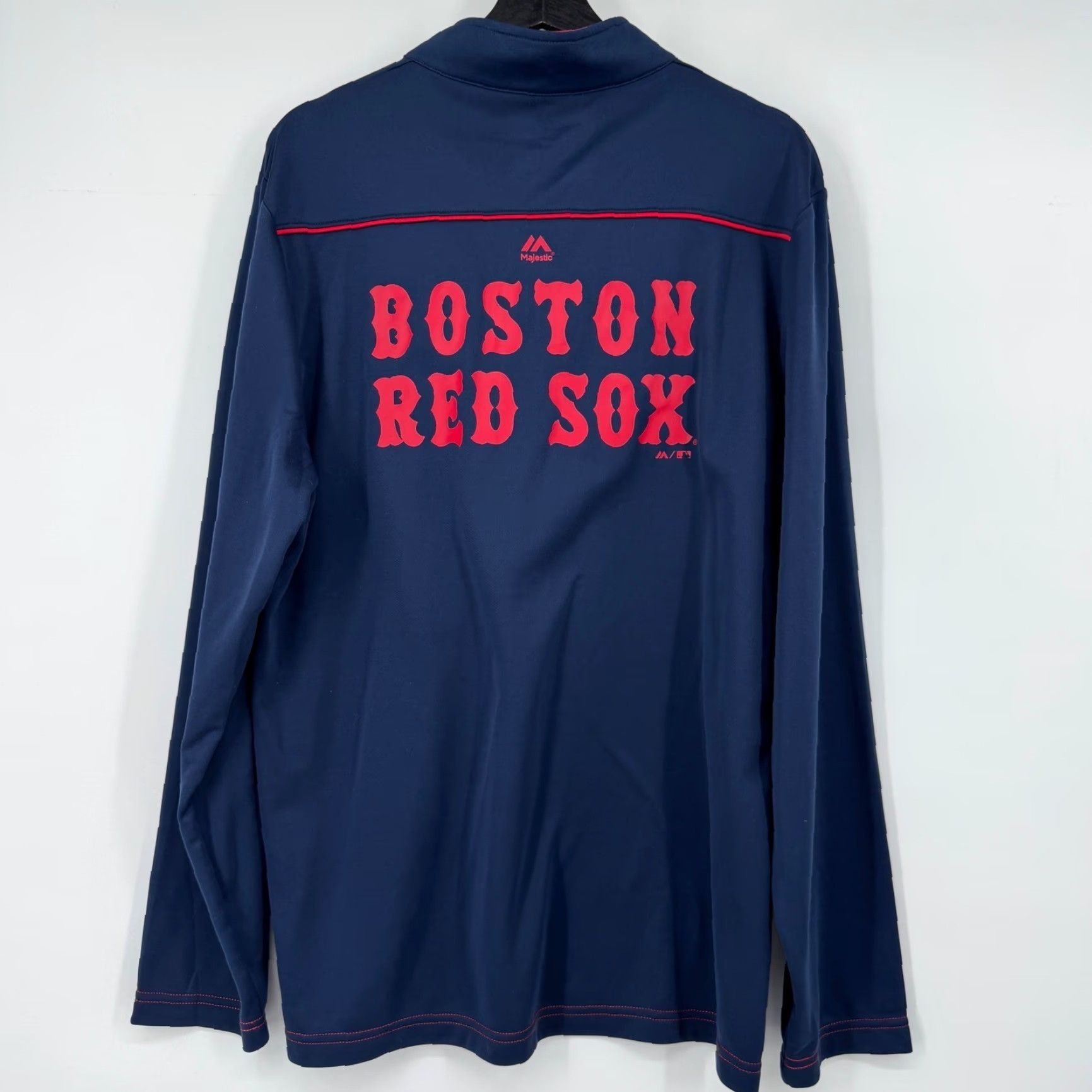 Vintage Majestic Baseball Pullover Shirt 1/4 Zip Raglan Sleeve Boston Red Sox Mens L Navy Blue Therma Base Logo Zipper Moisture Wicking Mock Neck Quick Ship Size US L / EU 52-54 / 3 - 2 Thumbnail
