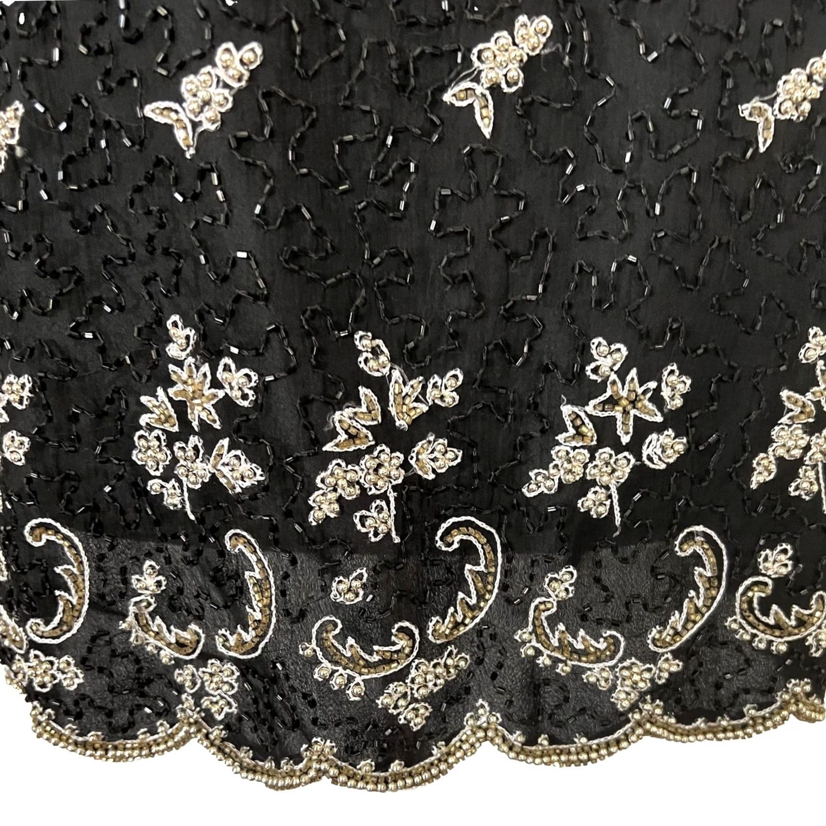 Vintage VINTAGE Laurence Kazar Black Beaded Silk Top Blouse 1X Long Sleeve Eveningwear Shirt Former 80s Womens Size XL / US 12-14 / IT 48-50 - 5 Thumbnail