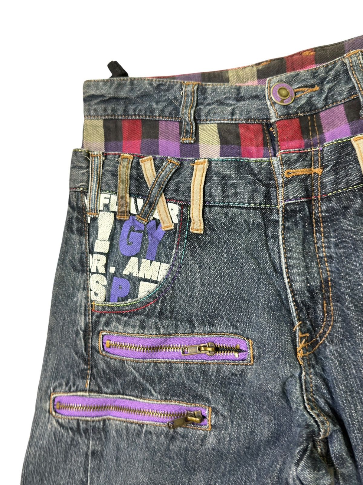 Hysteric Glamour × Japanese Brand × Seditionaries DOUBLE WAIST TARTAN PLAID UNIQUE GRAPHIC DENIM PANTS Size US 27 - 8 Thumbnail