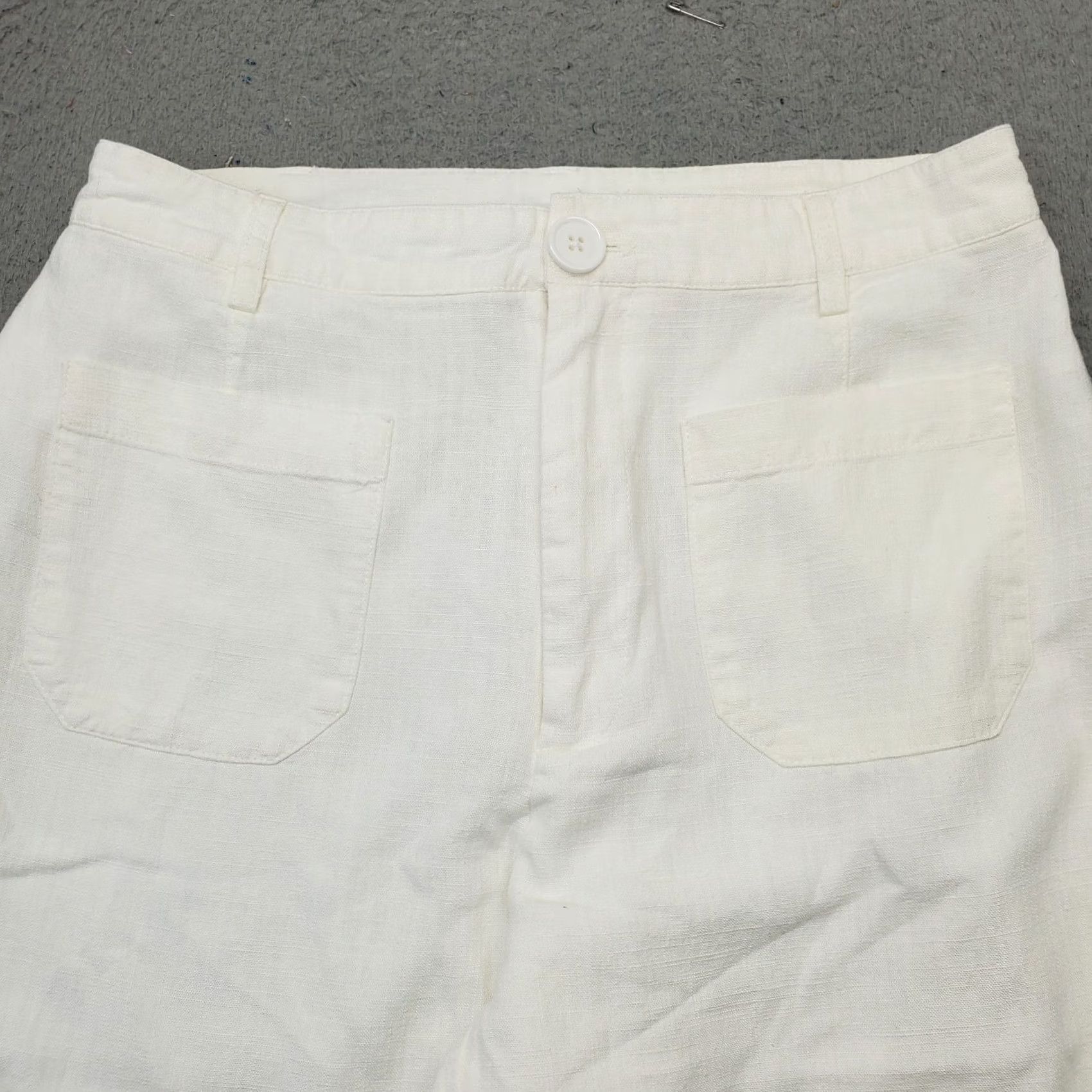 Vintage Halogen Trouser Pants Womens Small White Linen Blend Patch Pocket Wide Leg Lined Size 28" / US 6 / IT 42 - 3 Thumbnail