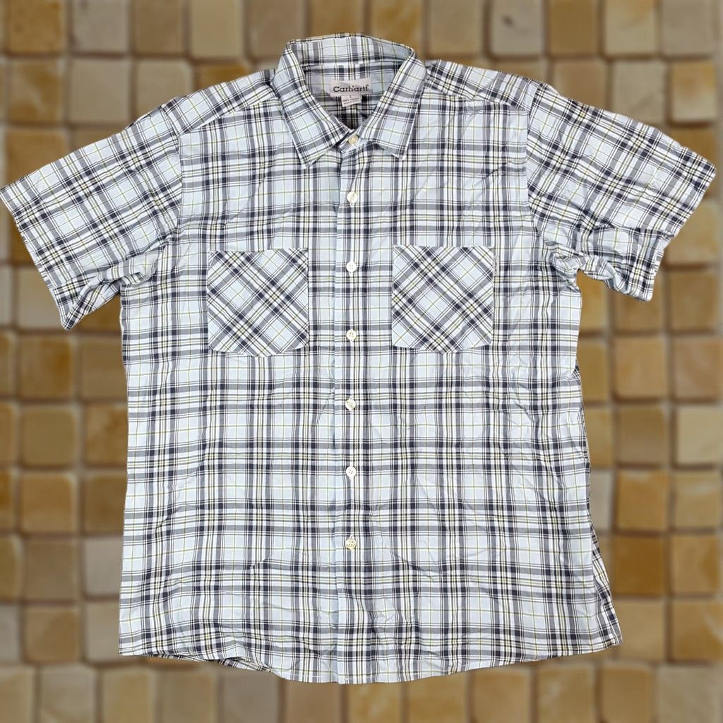 Carhartt VINTAGE Carhartt Plaid Button-Up Shirt Lightweight Short Sleeve Pocket L Men Blue Size US L / EU 52-54 / 3 - 1 Thumbnail