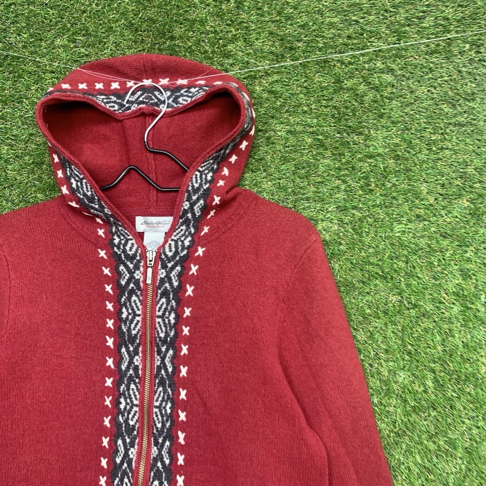 Eddie Bauer VINTAGE EDDIE BAUER Cardigan Sweater Womens M Zip Up Dark Red Fair Isle Size M / US 6-8 / IT 42-44 - 2 Thumbnail