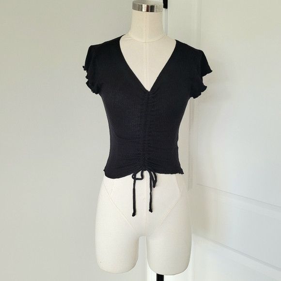 Other Juniors' Antistar Ribbed Ruched V-Neck Crop Top Sexy Summer Size S / US 4 / IT 40 - 3 Thumbnail