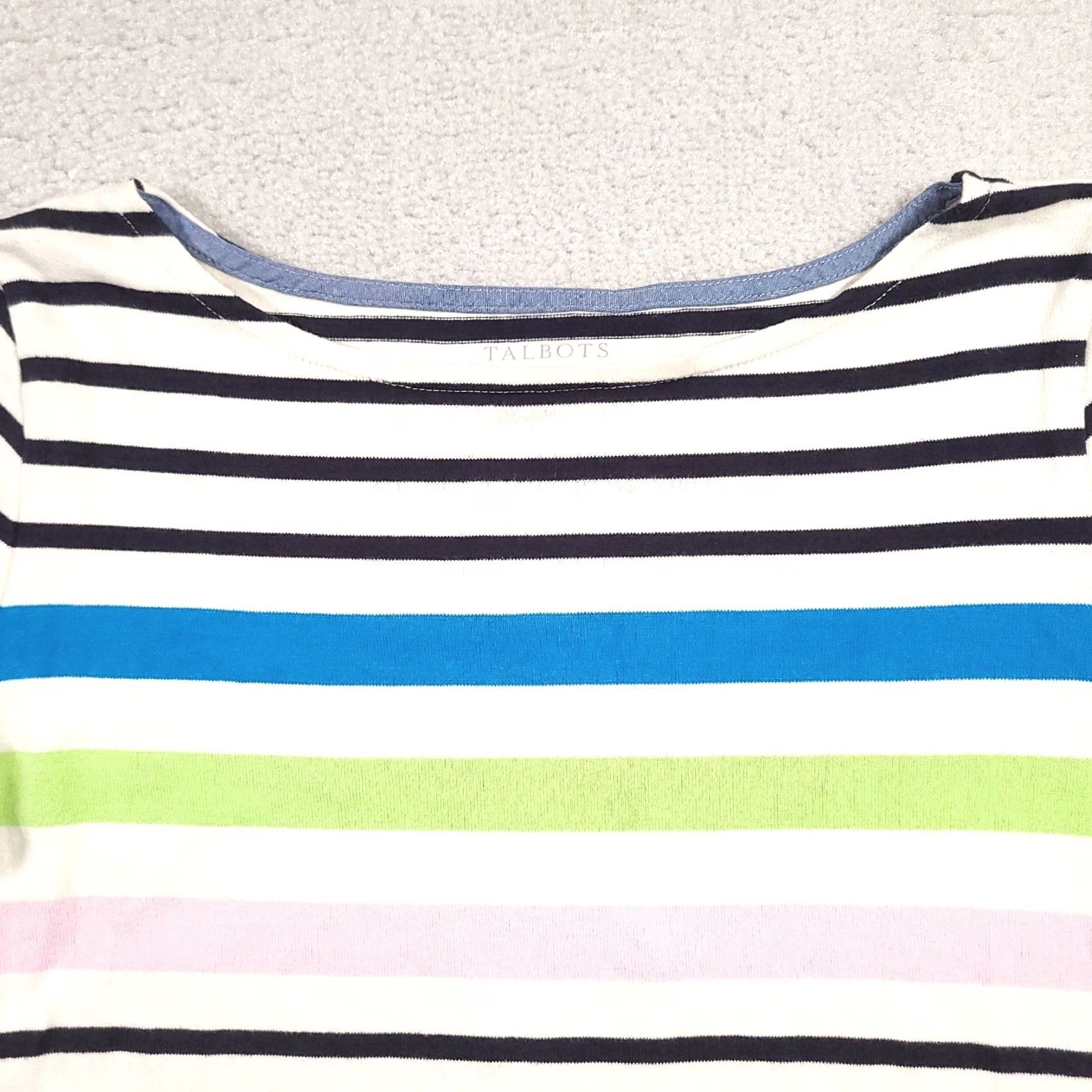 Talbots Talbots Sweater Womens Medium Striped Long Sleeve Boat Neck Colorful Striped Knit Pullover, Casual, Workwear, Regular, Multicolor, White? Size M / US 6-8 / IT 42-44 - 3 Thumbnail