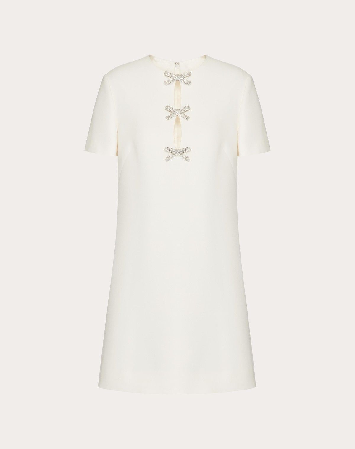 Valentino o1s1wg110525 Embroidered Crepe Couture Short Dress in White Size L / US 10 / IT 46 - 1 Thumbnail