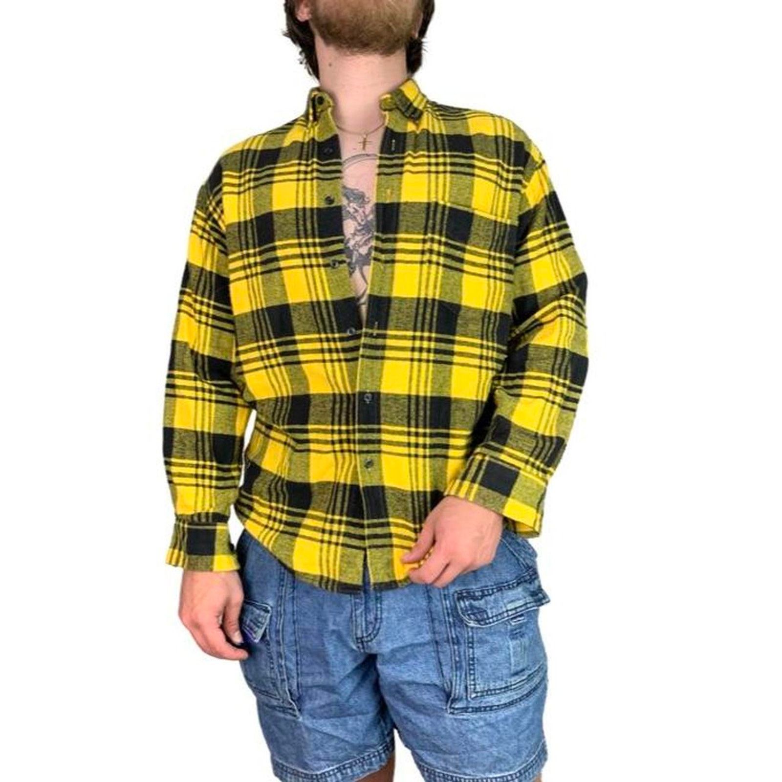 Gap × Vintage Vintage 90s GAP Yellow Flannel Size US M / EU 48-50 / 2 - 2 Thumbnail