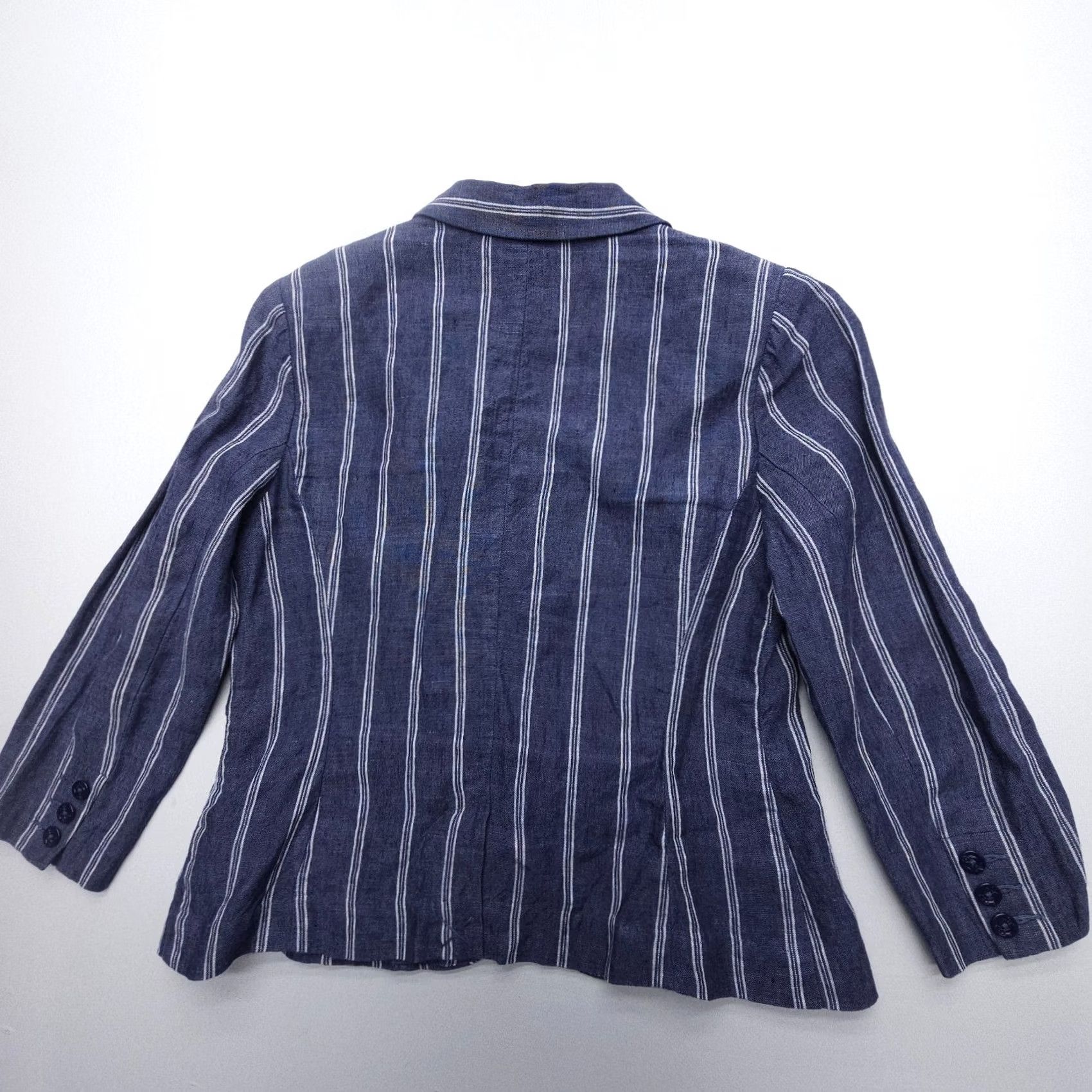 Vintage CAbi Nautical Stripe Lightweight 100% Linen Blazer Womens 8 Blue Shoulder Pads Blazer Linen Stripe Nautical Blue 8 Womens Size M / US 6-8 / IT 42-44 - 2 Thumbnail