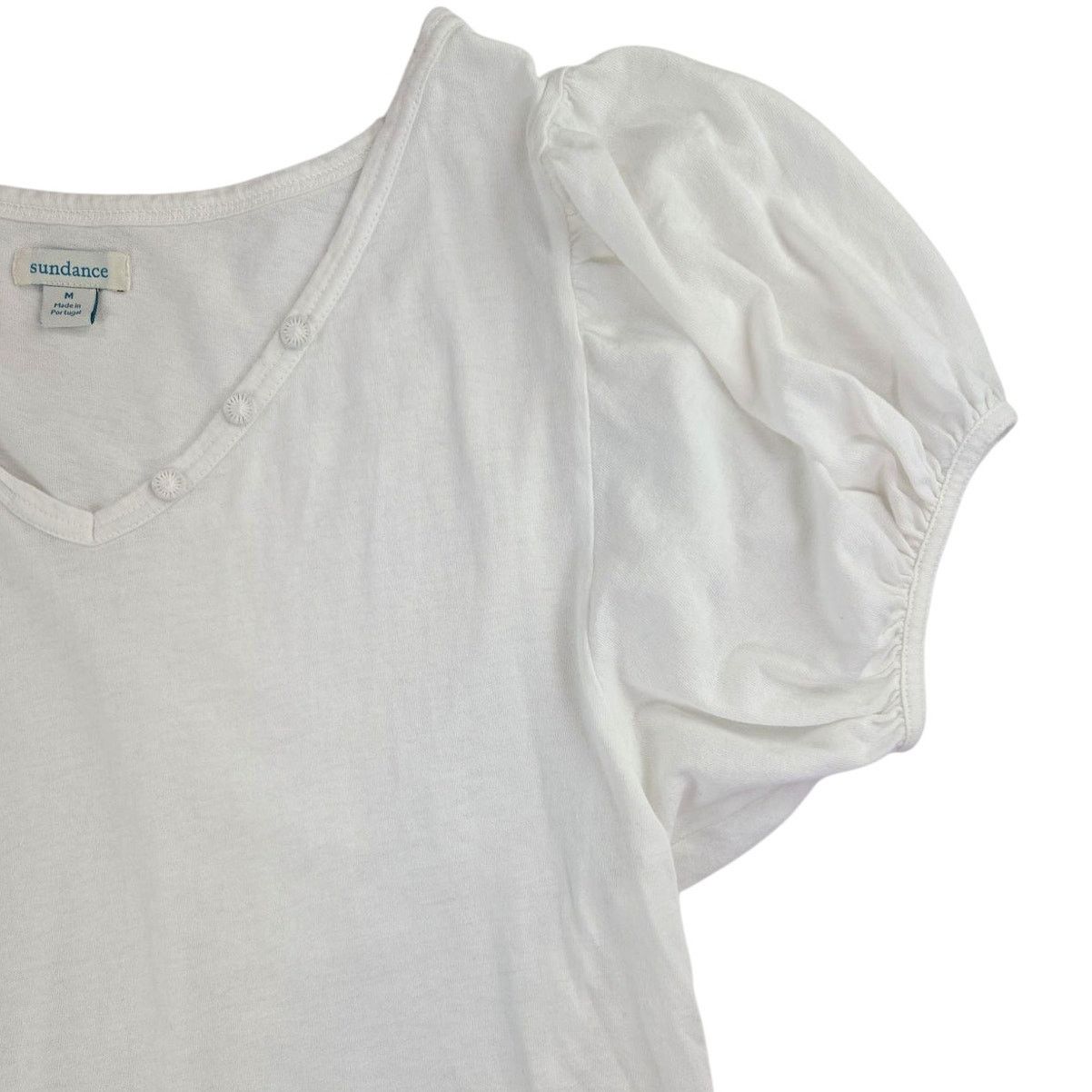 Other Sundance | White, Puff Sleeve Henley T-Shirt w/ V-Neck| Med Size M / US 6-8 / IT 42-44 - 2 Thumbnail