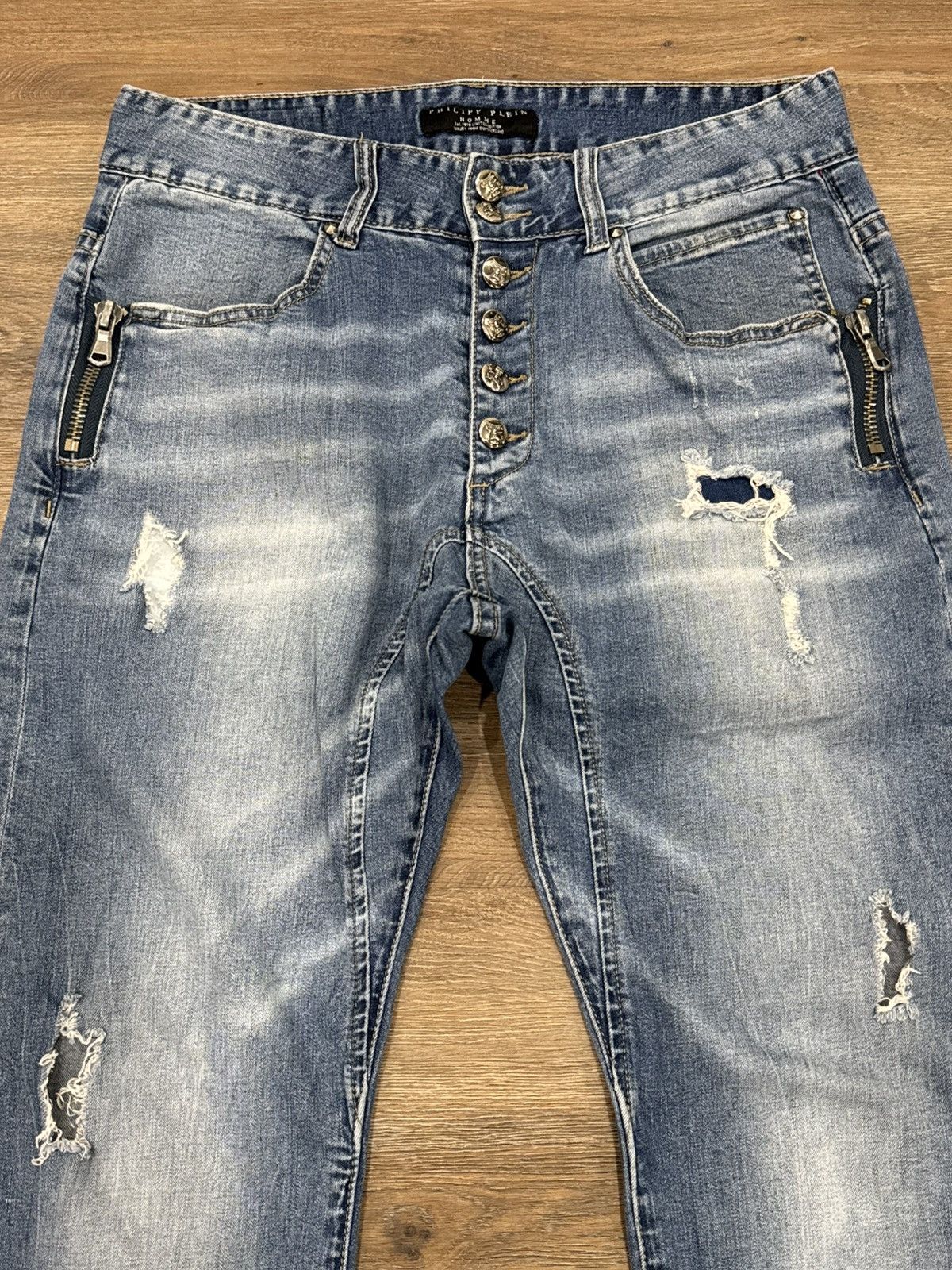 Philipp Plein Philipp Plein Distressed Denim Jeans Multi Button Zip Detail Size US 31 - 3 Thumbnail