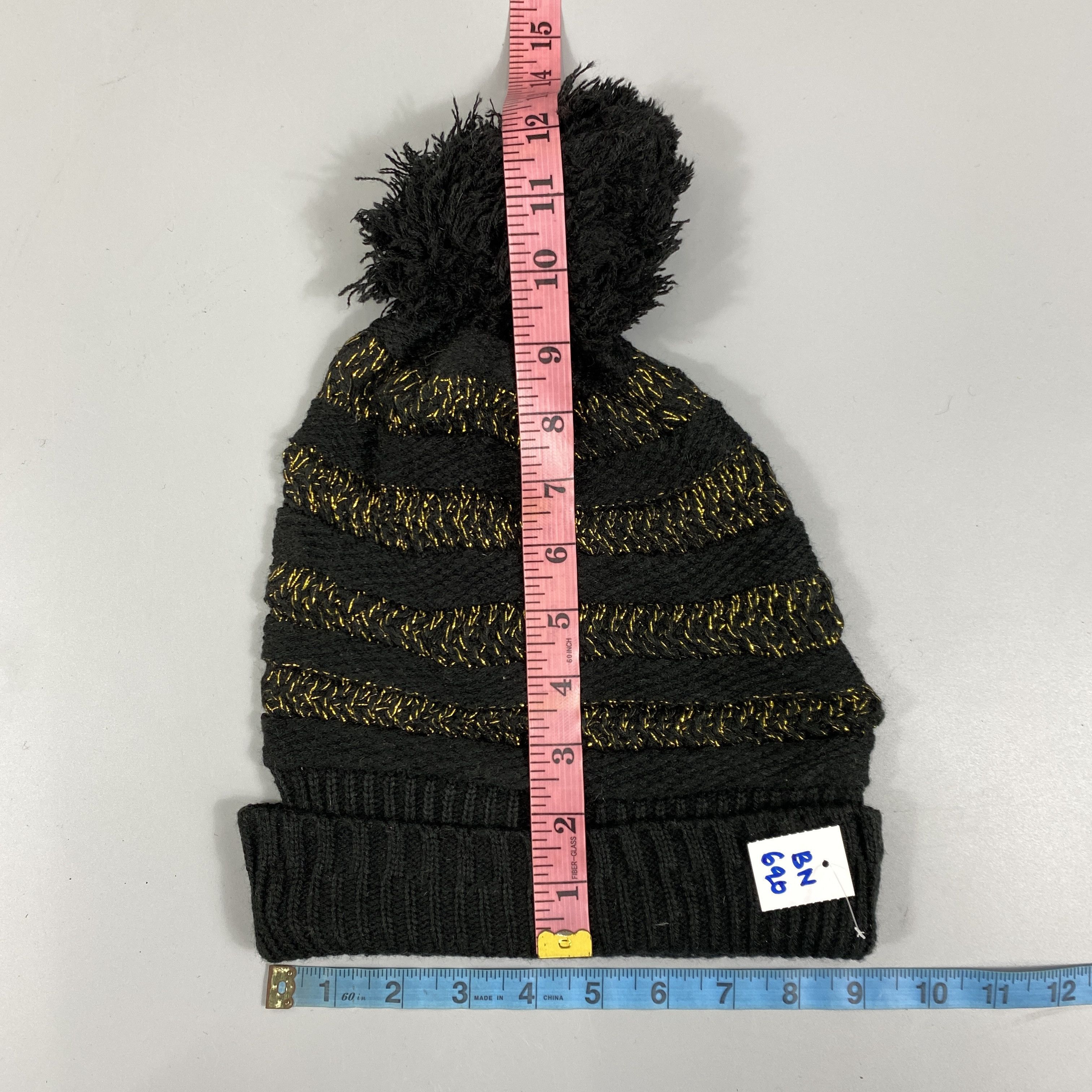 Japanese Brand Stripped Gold Beanie Pom Pom -BN690 Size ONE SIZE - 5 Thumbnail