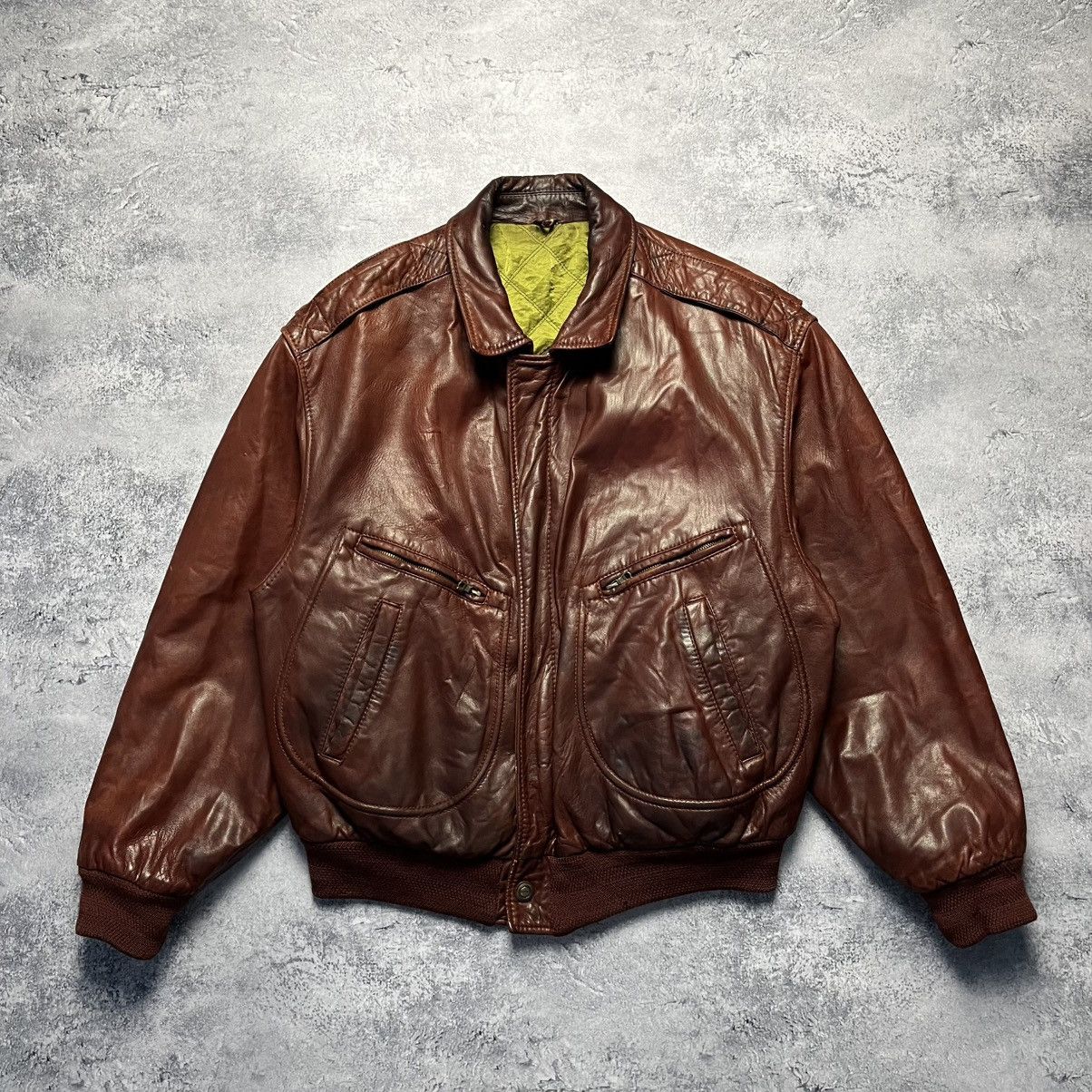 Hugo Boss Vintage Hugo Boss Brown Leather Bomber Jacket Streetwear