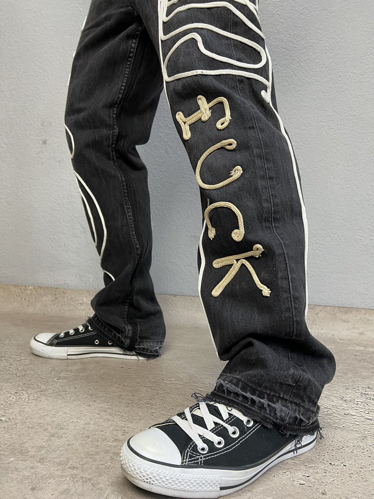 Levi's × Levi's Vintage Clothing Levis 501 Custom Skeleton Jeans Denim FUCK DISTRESSED PANTS Size US 32 / EU 48 - 11 Thumbnail