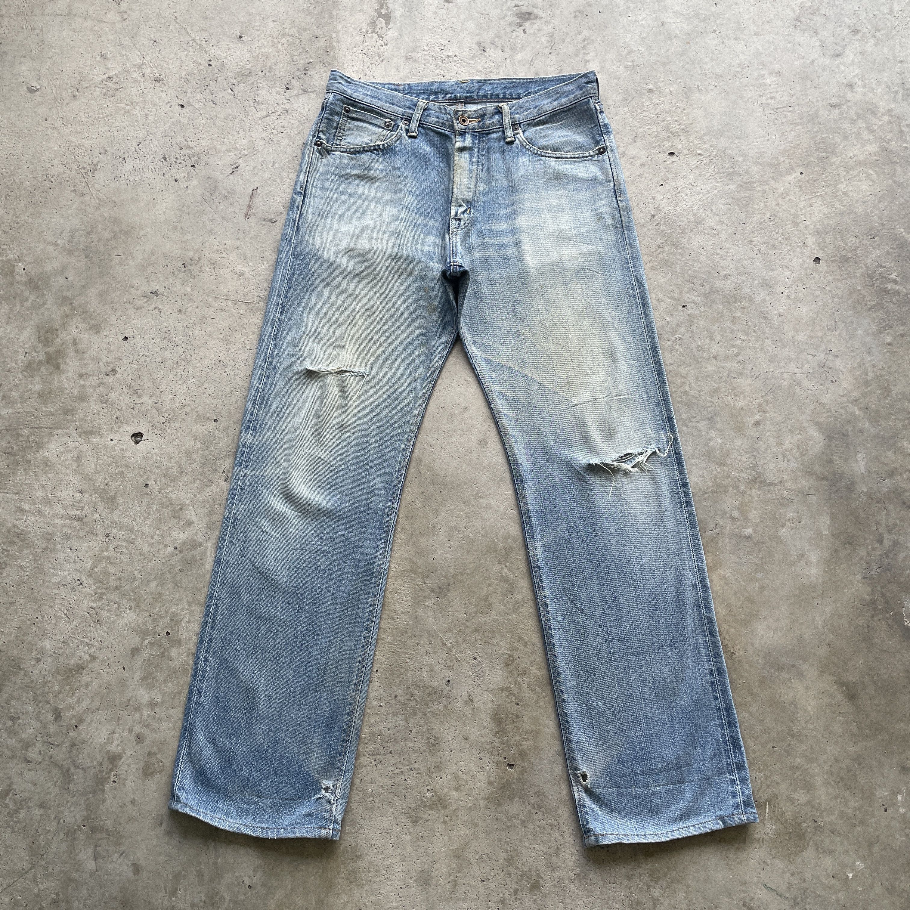 Edwin VINTAGE EDWIN 505 DISTRESSED BAGGY FADED REDLINE JEANS PANTS Size US 33 - 2 Thumbnail
